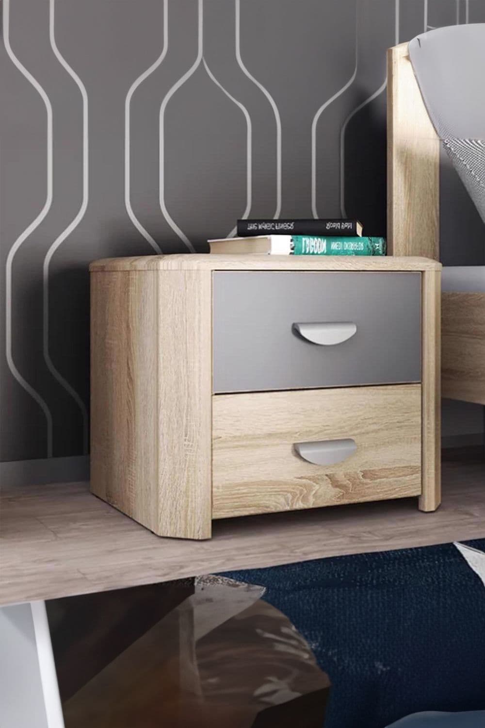 2 Drawer Bedside Table Cabinet Sonoma Oak Yoop