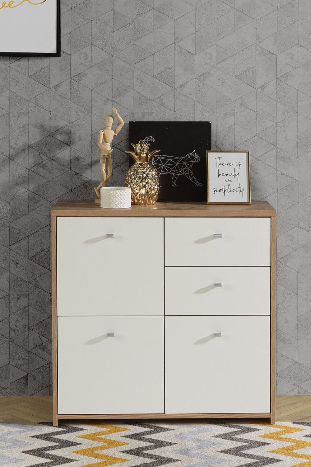Large 3 Door 2 Drawer Storage Unit Matt & Sonoma Oak