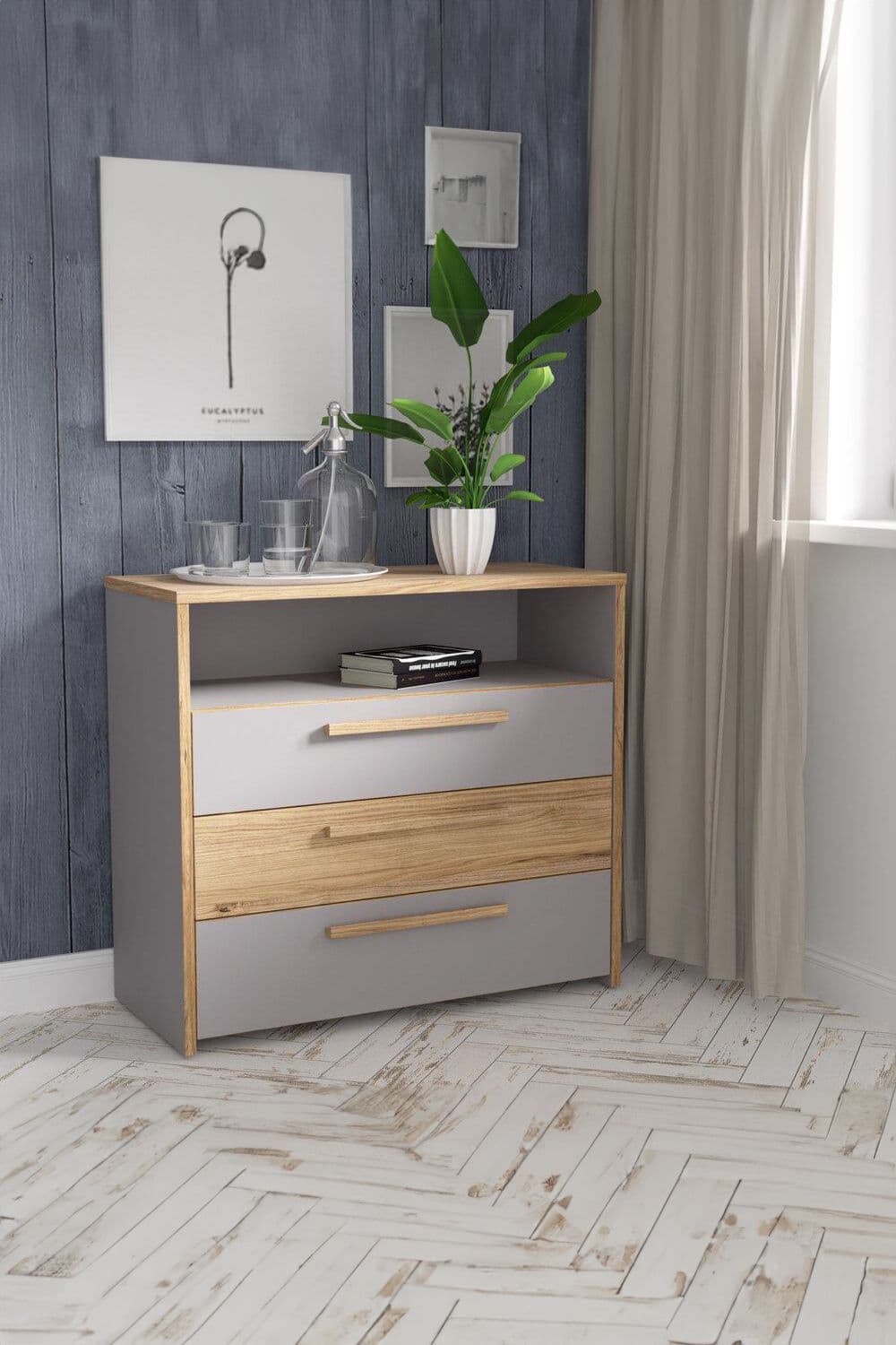 3 Drawer Chest Drawers Matt & Sonoma Oak