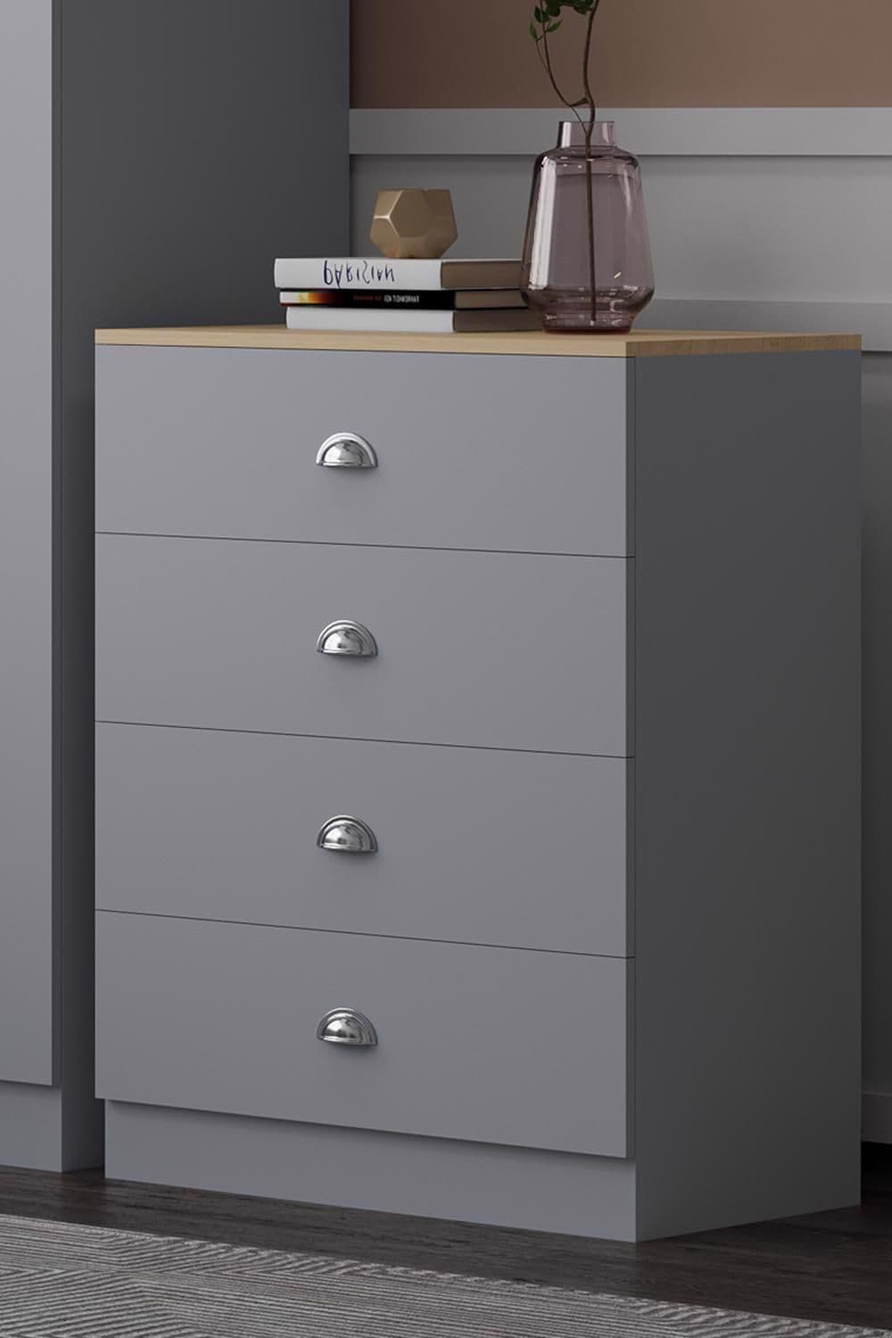 4 Drawer Chest Drawers Matt Finish Oak Top