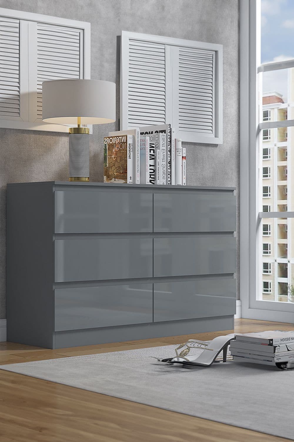 Stora 6 Drawer High Gloss Chest Drawers