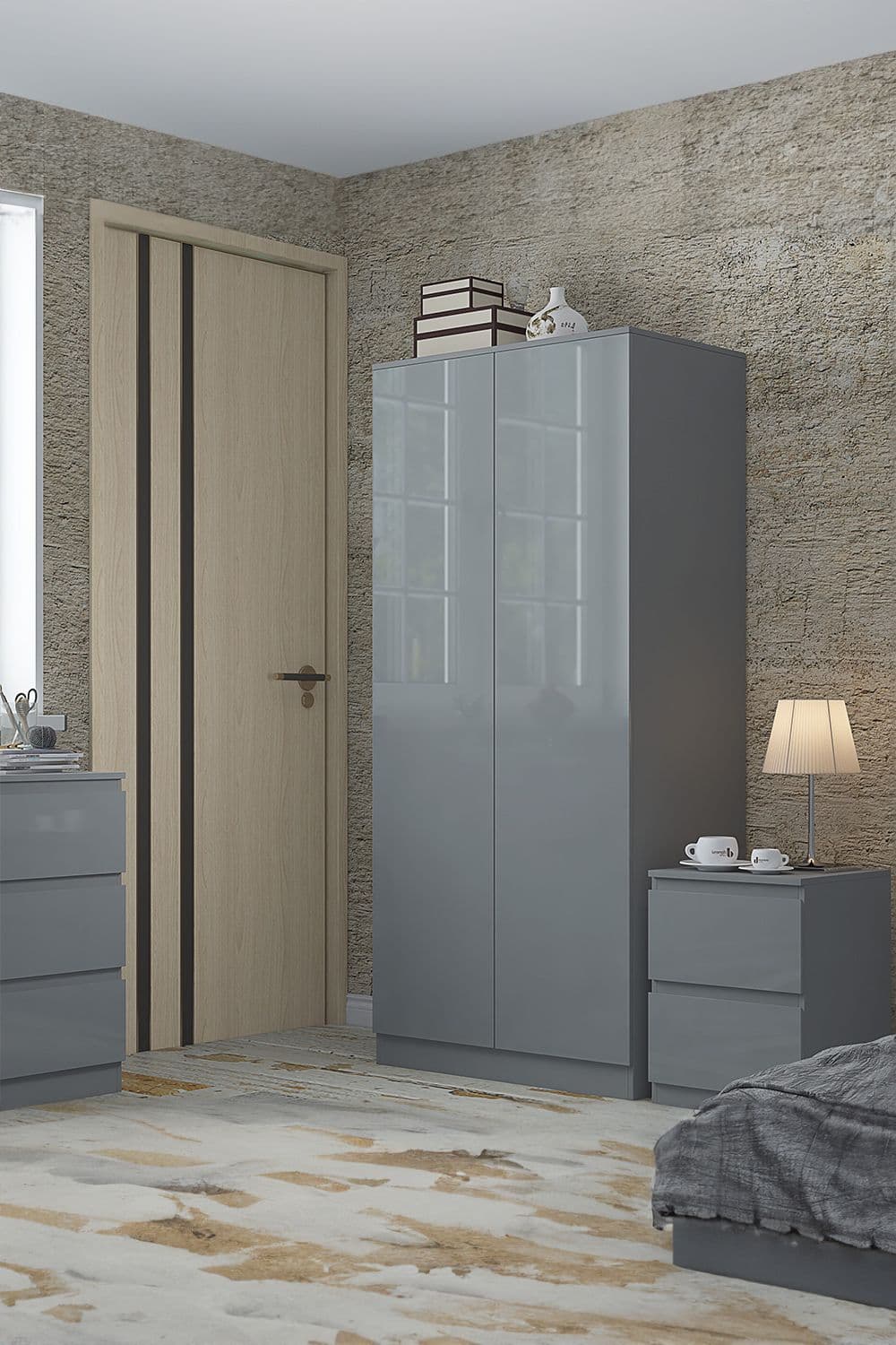 2 Door Large Slow Close Wardrobe Double Door High Gloss