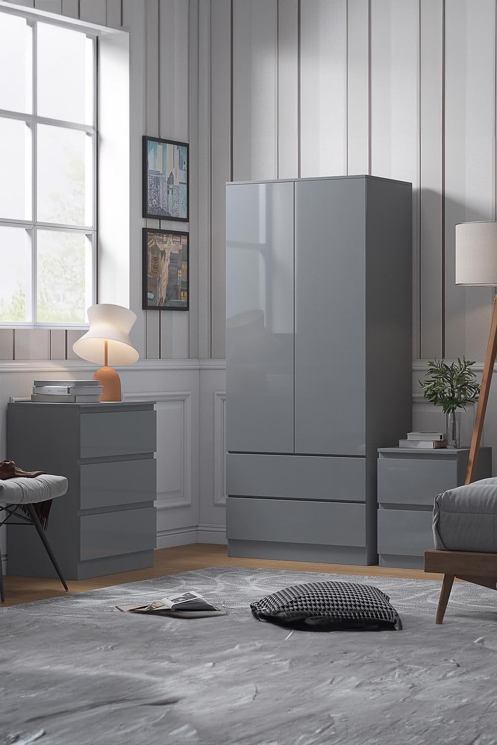 Stora 2 Door 2 Drawer Combination Wardrobe High Gloss