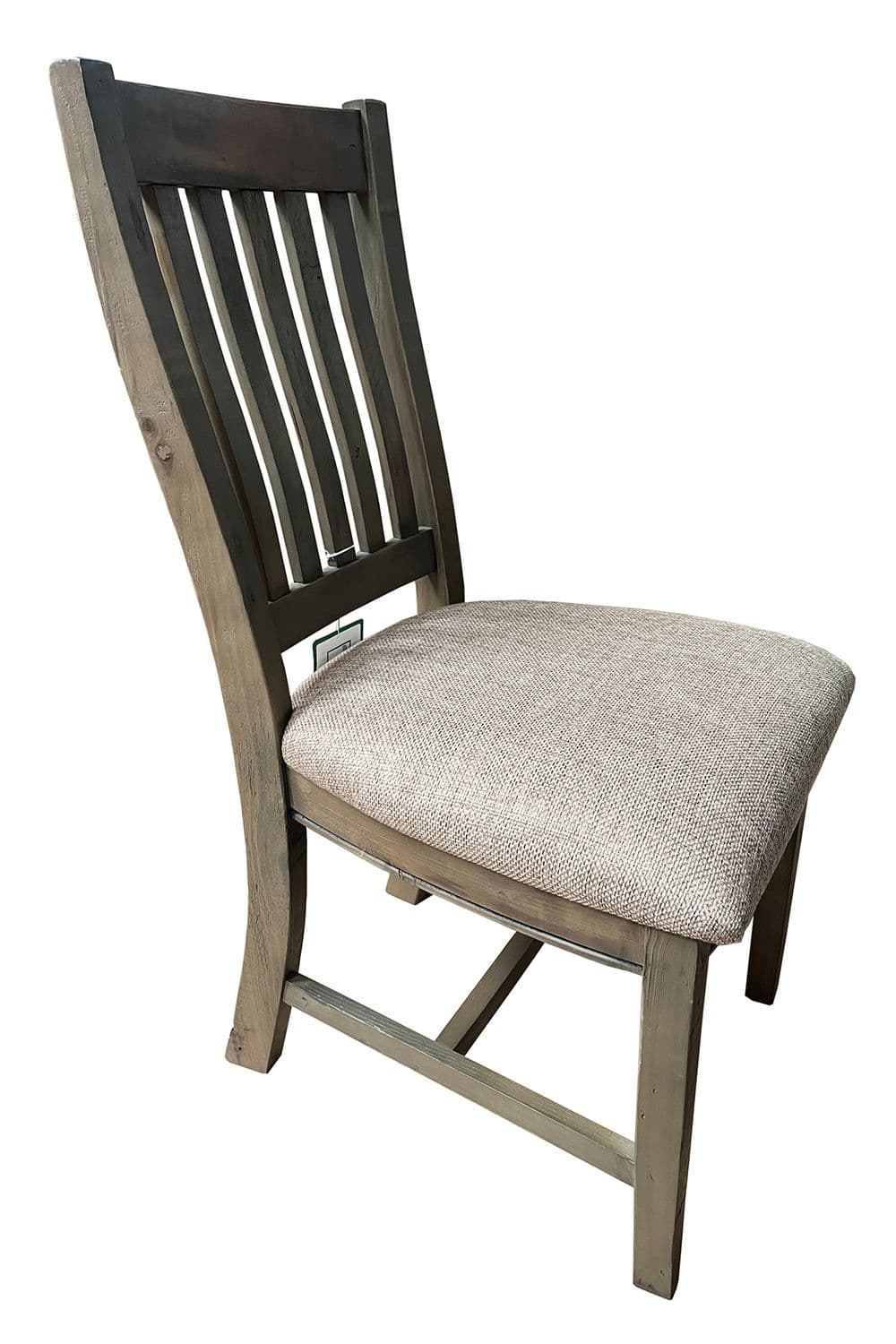 Pair Reclaimed Pine Dining Chairs Padded Fabric Seat
