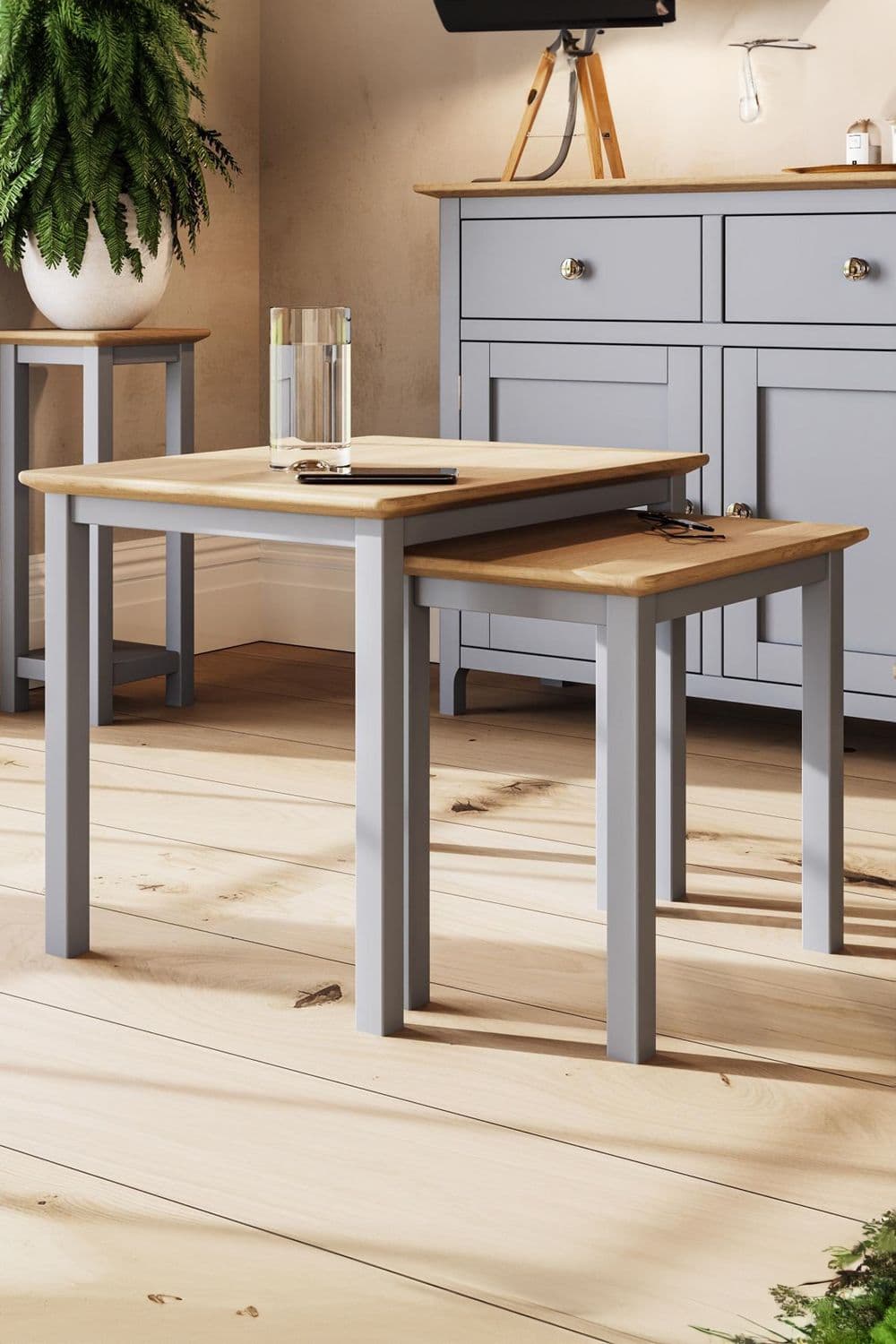Solid Oak Nest 2 Tables Ready Assembled