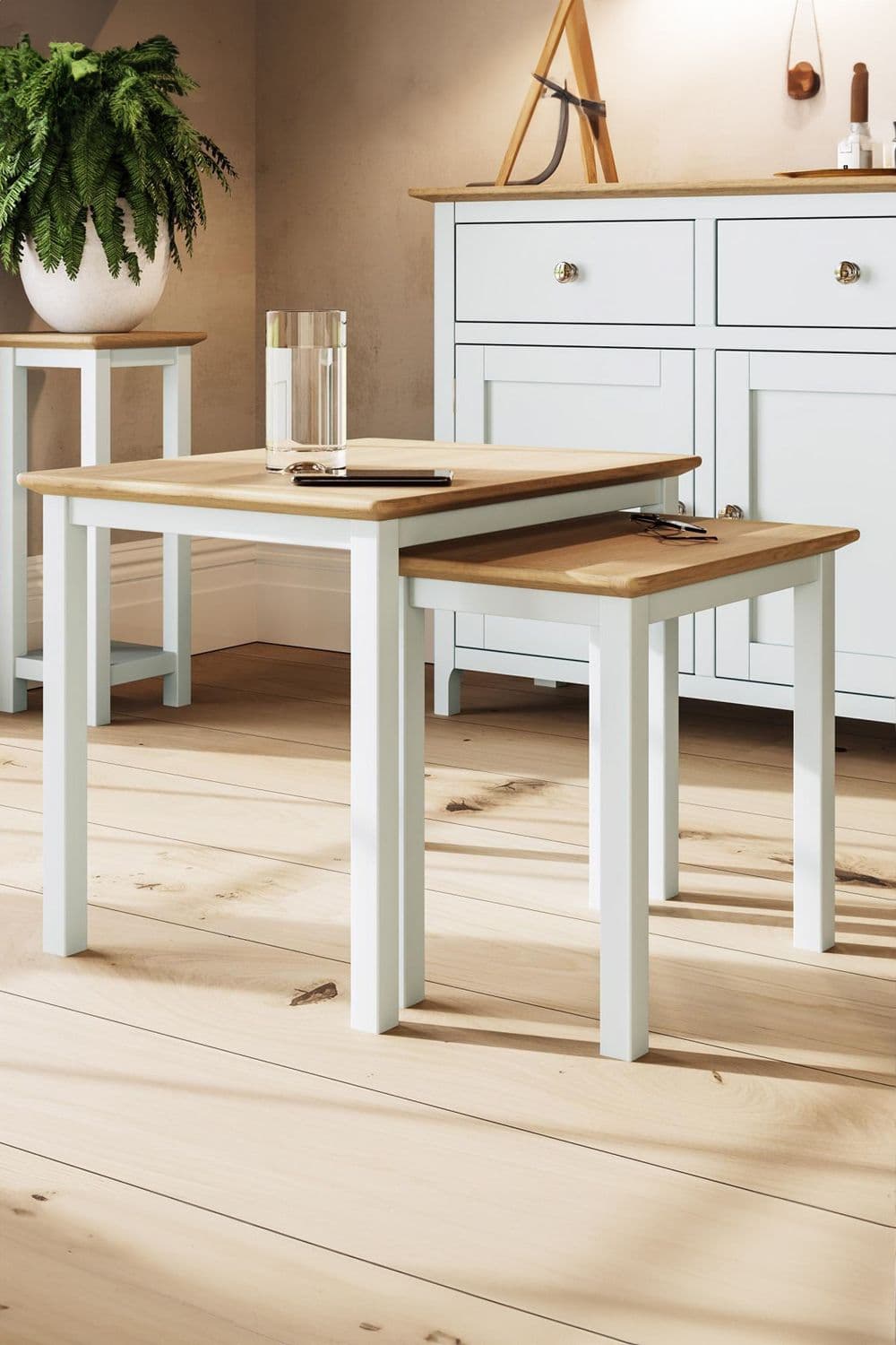 Solid Oak Nest 2 Tables Linen Ready Assembled