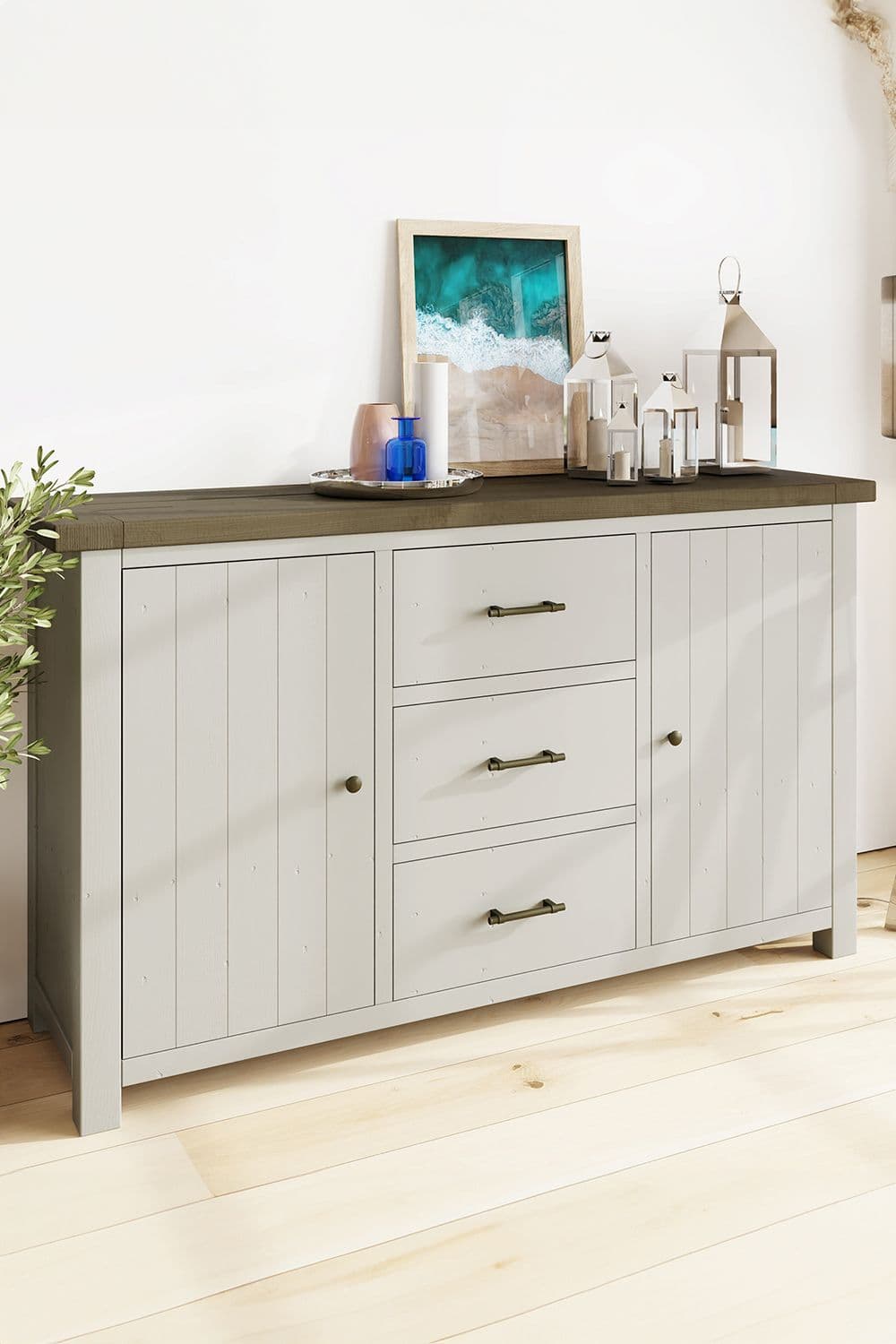 2 Door 3 Drawer Handmade Solid Reclaimed Truffle Pine Large Sideboard