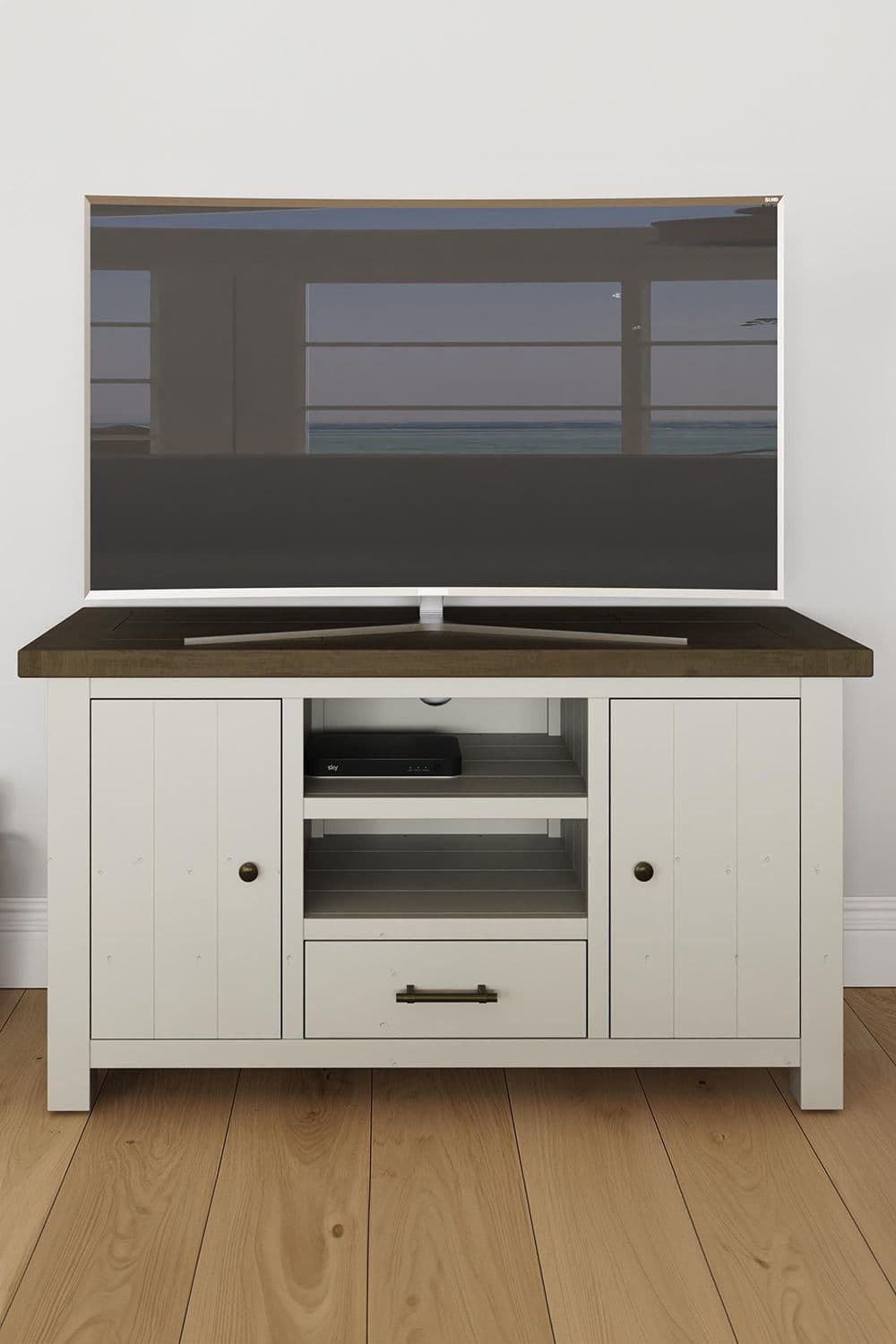 2 Door 1 Drawer Open Shelf Handmade Solid Reclaimed Truffle Pine TV Unit