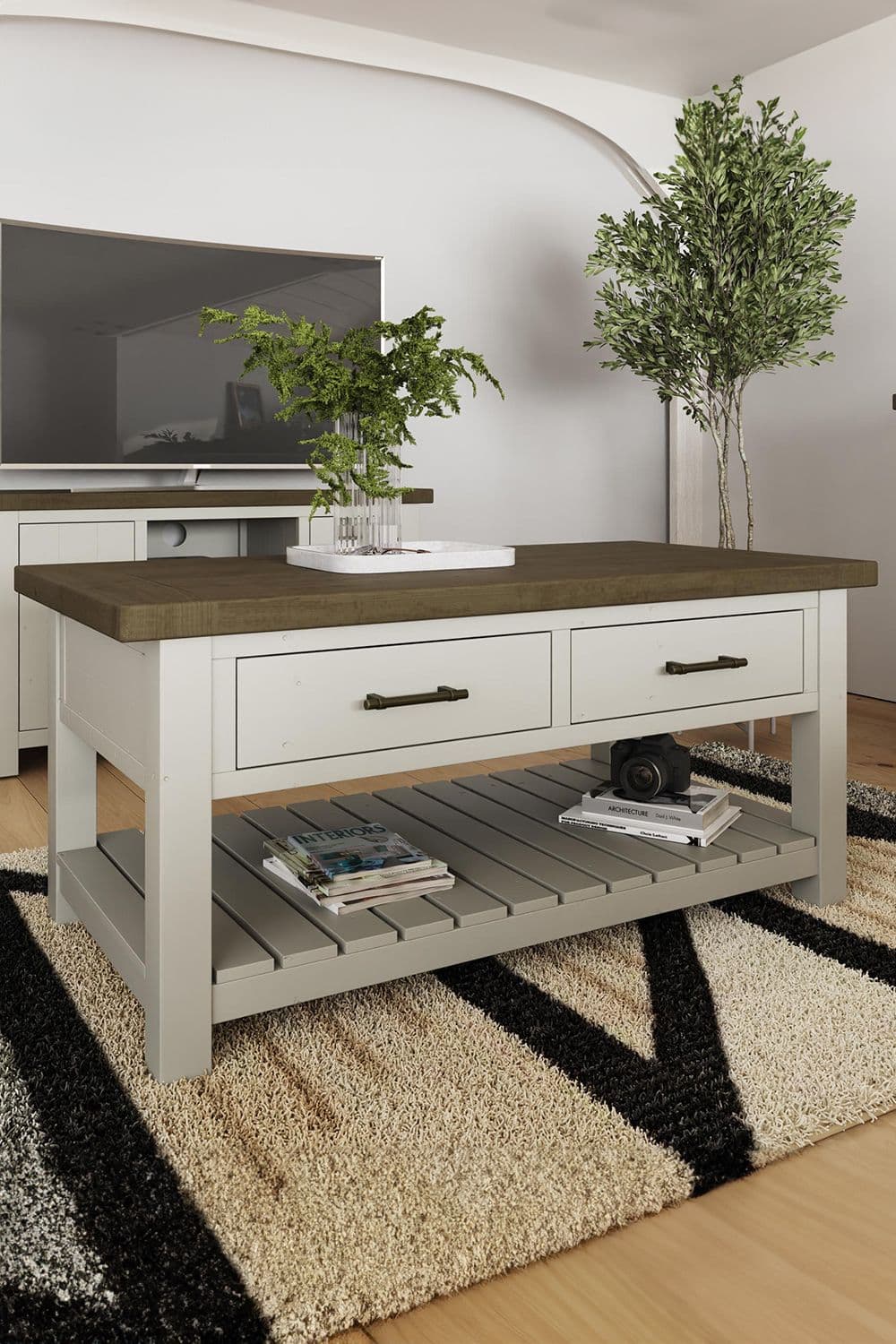 Handmade Solid Reclaimed Truffle Pine 2 Drawer Coffee Table