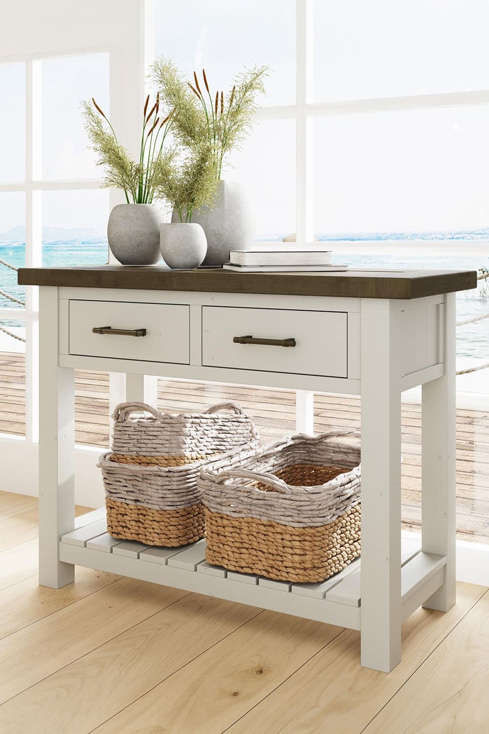 2 Drawer Handmade Solid Reclaimed Truffle Pine Console Table