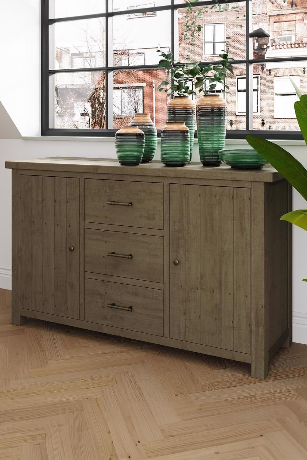 3 Drawer 2 Door Large Sideboard Solid Reclaimed Pine Handmade