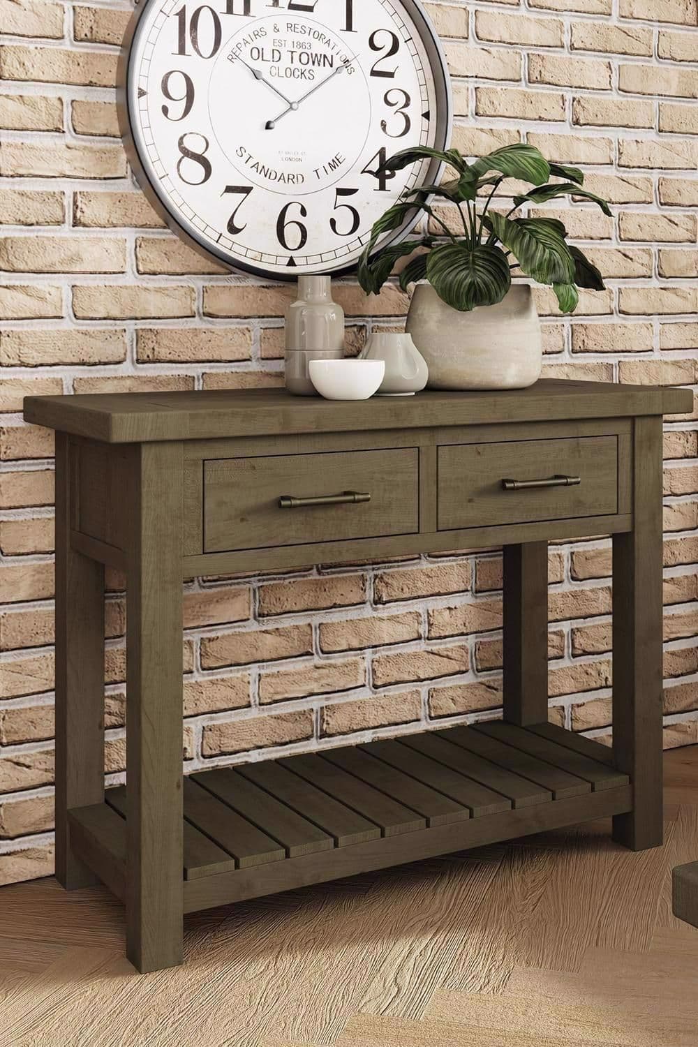 Solid Reclaimed Pine 2 Drawer Console Table