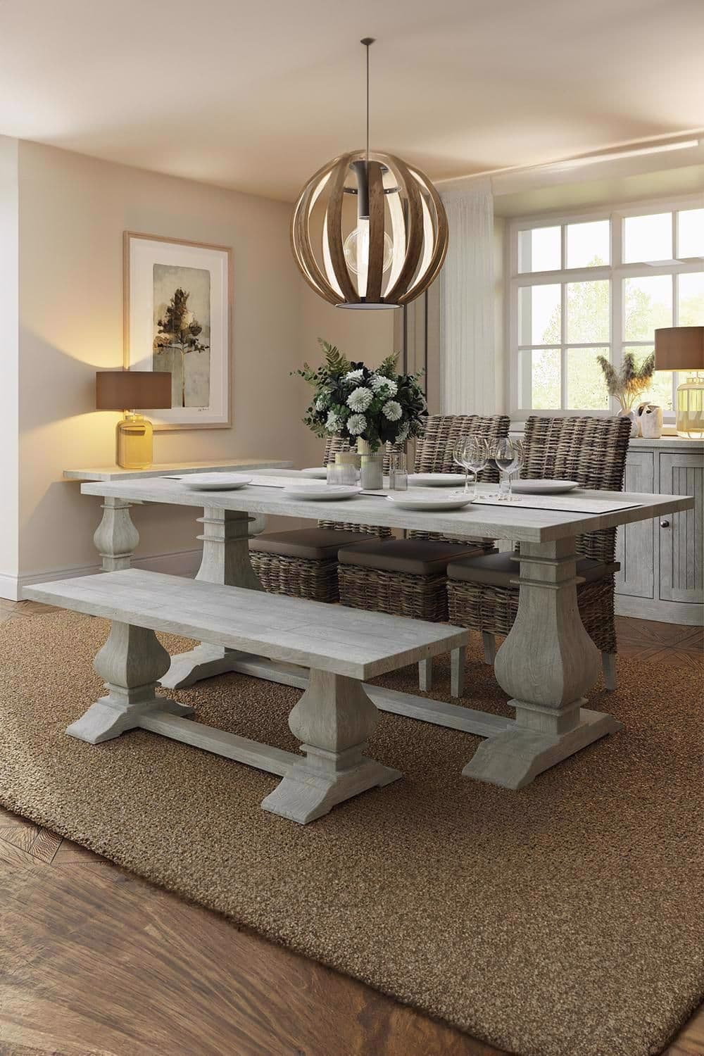 1.5M Solid Reclaimed Pine Dining Bench Limewashed