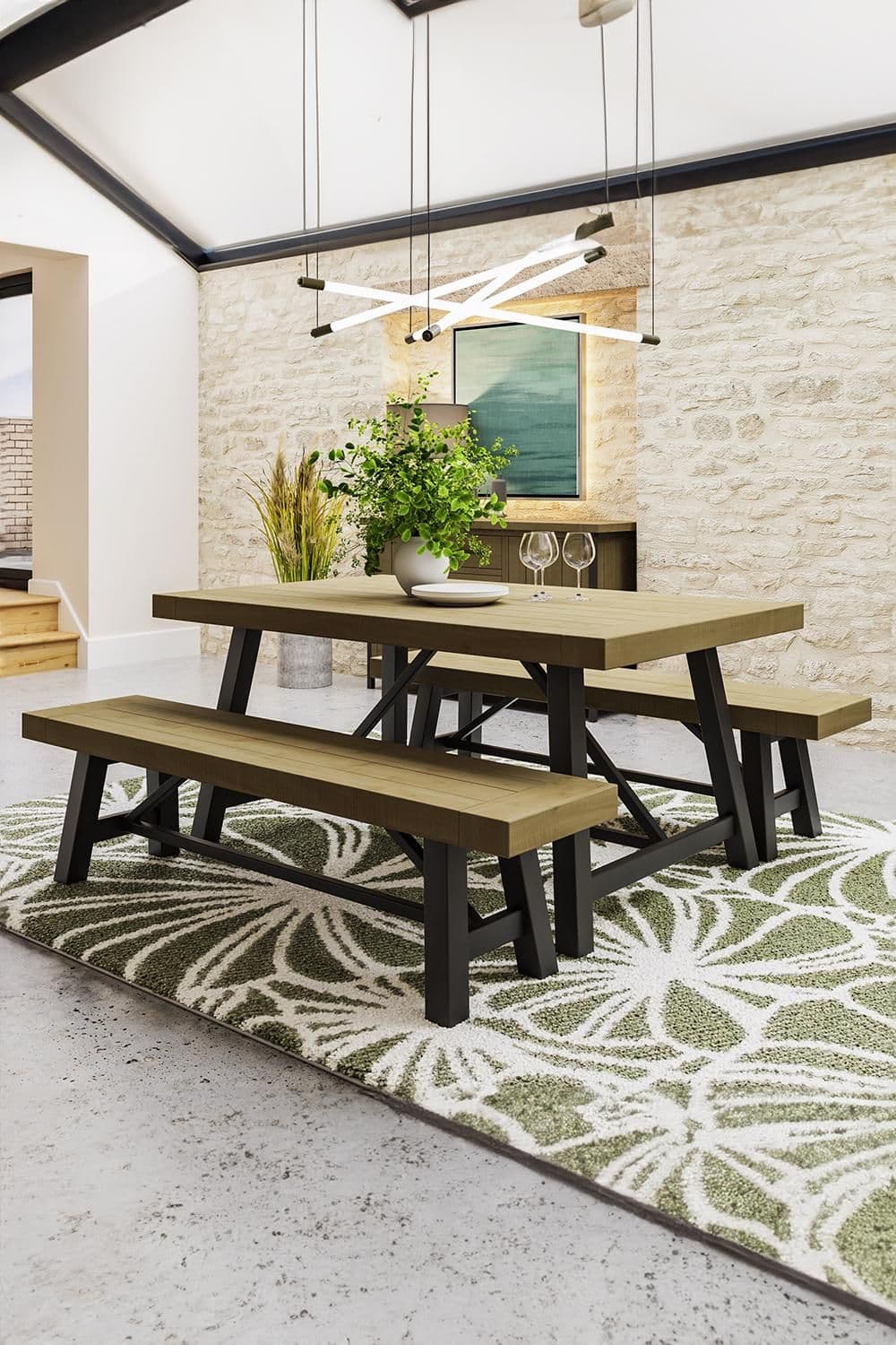 1.6M Fixed Top Modern Industrial Driftwood Pine Dining Table