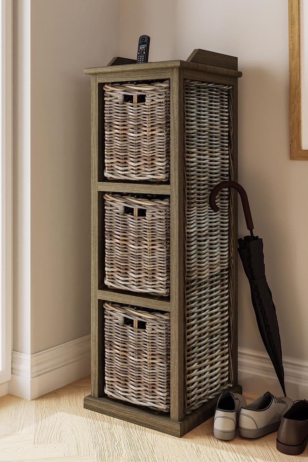 3 Drawer Storage Unit Tall Kubu Rattan Mahogany Ready Assembled Handmade