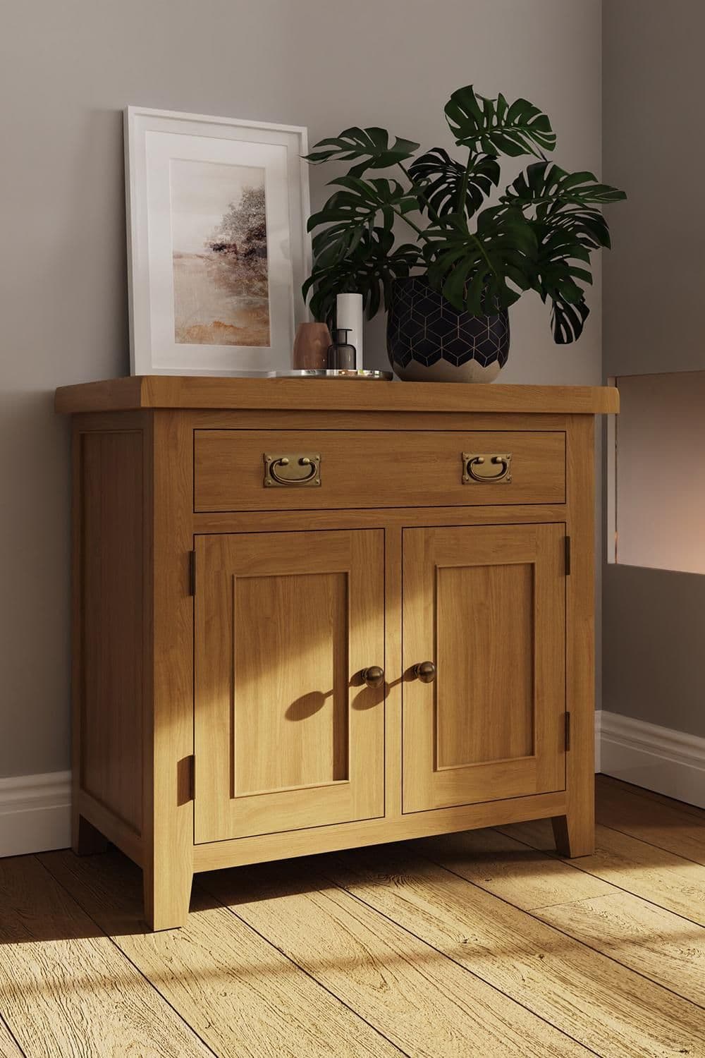 Solid Oak 1 Drawer 2 Door Large Sideboard