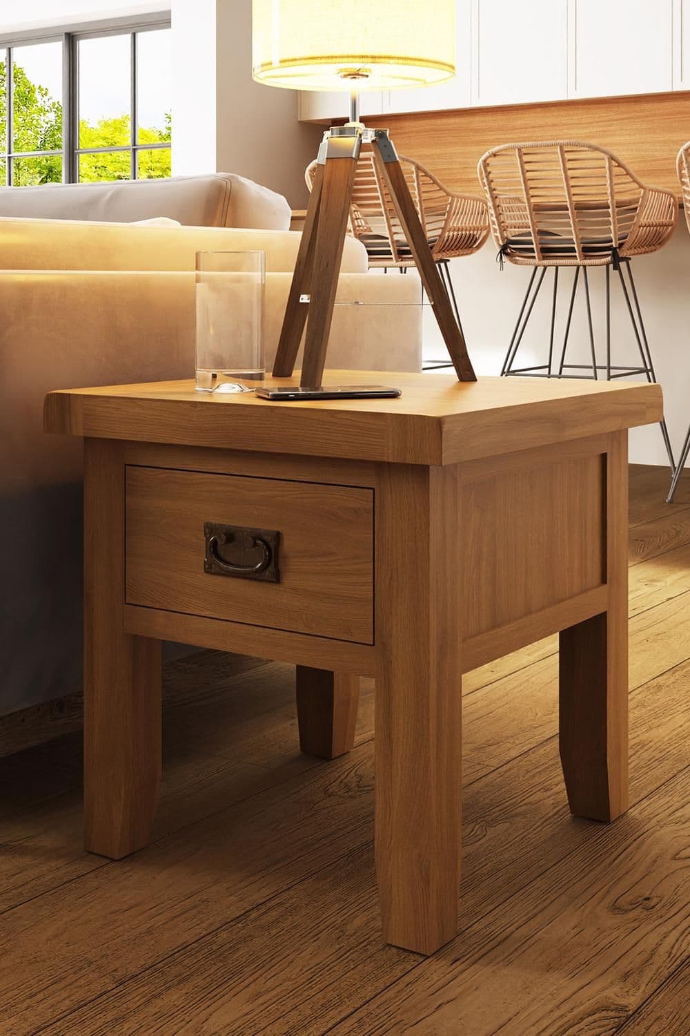 Ready Assembled Solid Oak Side Lamp Table