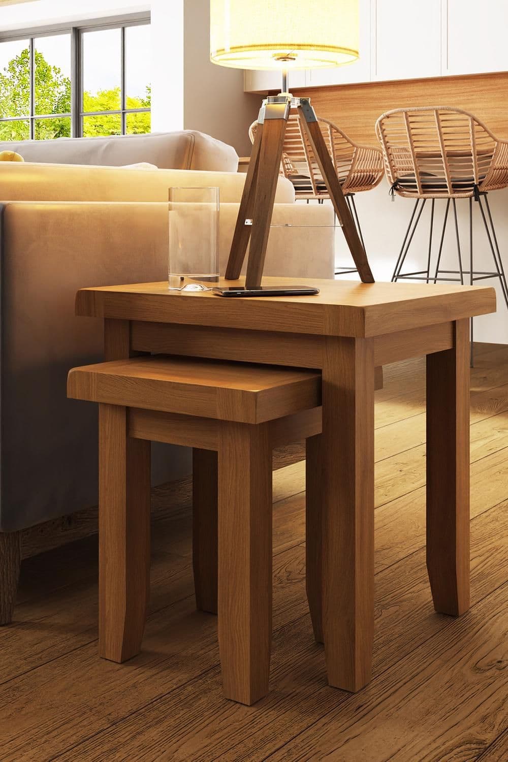 Ready Assembled Nest 2 Table Finish Solid Oak