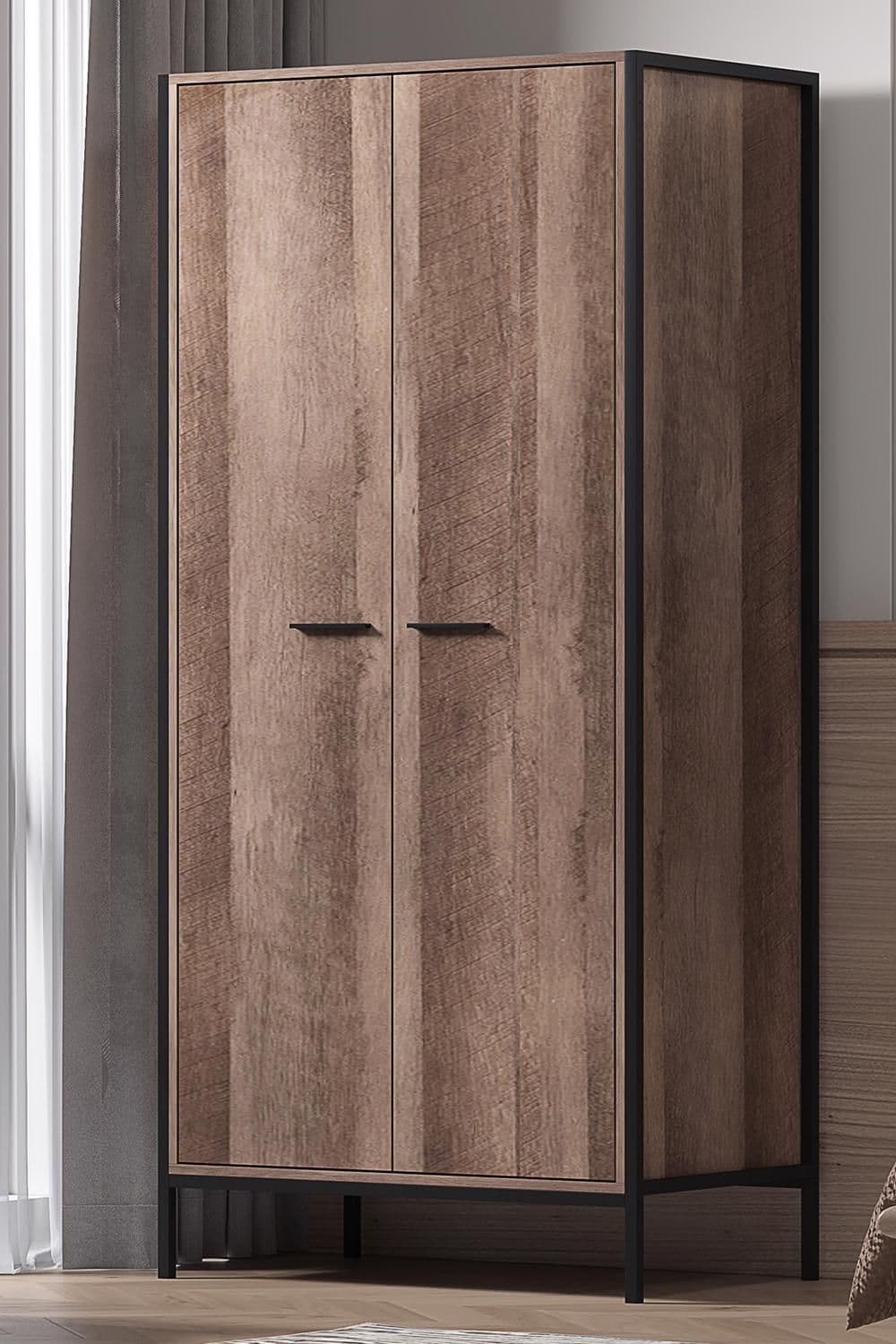 Industrial Inspired Metal Wooden 2 Door Wardrobe