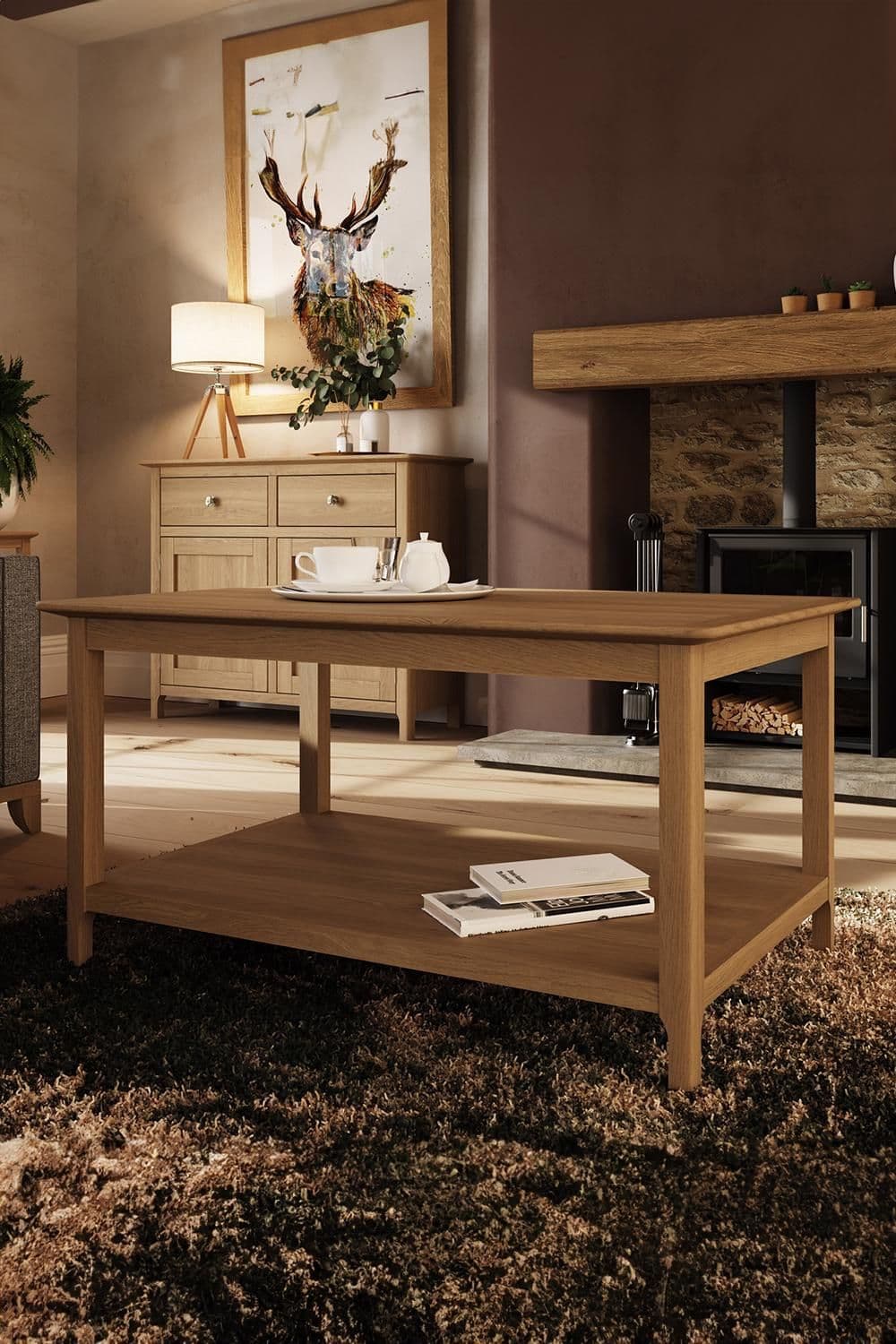 Large Oak Painted Oak Storage Coffee Table