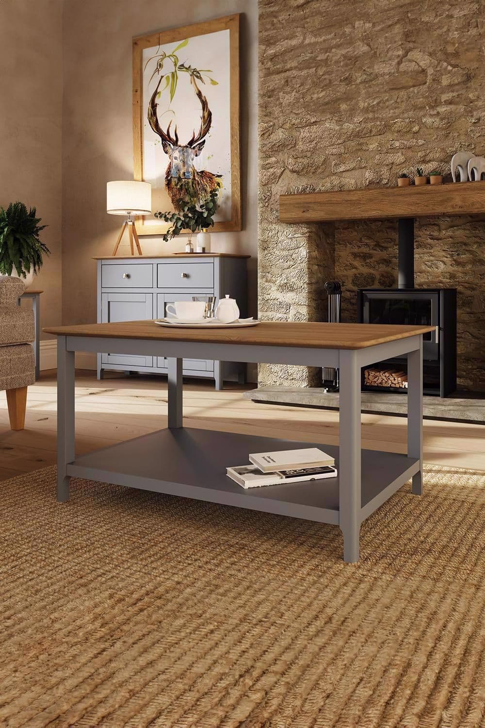 Large Dove Painted Oak Storage Coffee Table