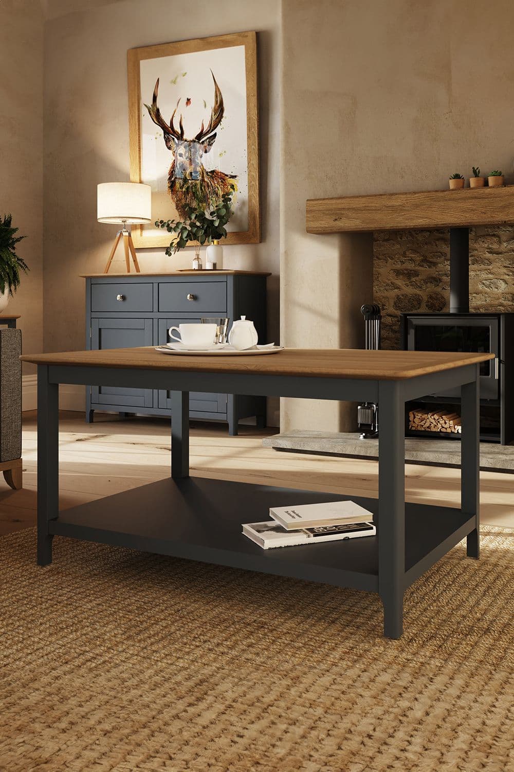 Large Graphite Painted Oak Storage Coffee Table