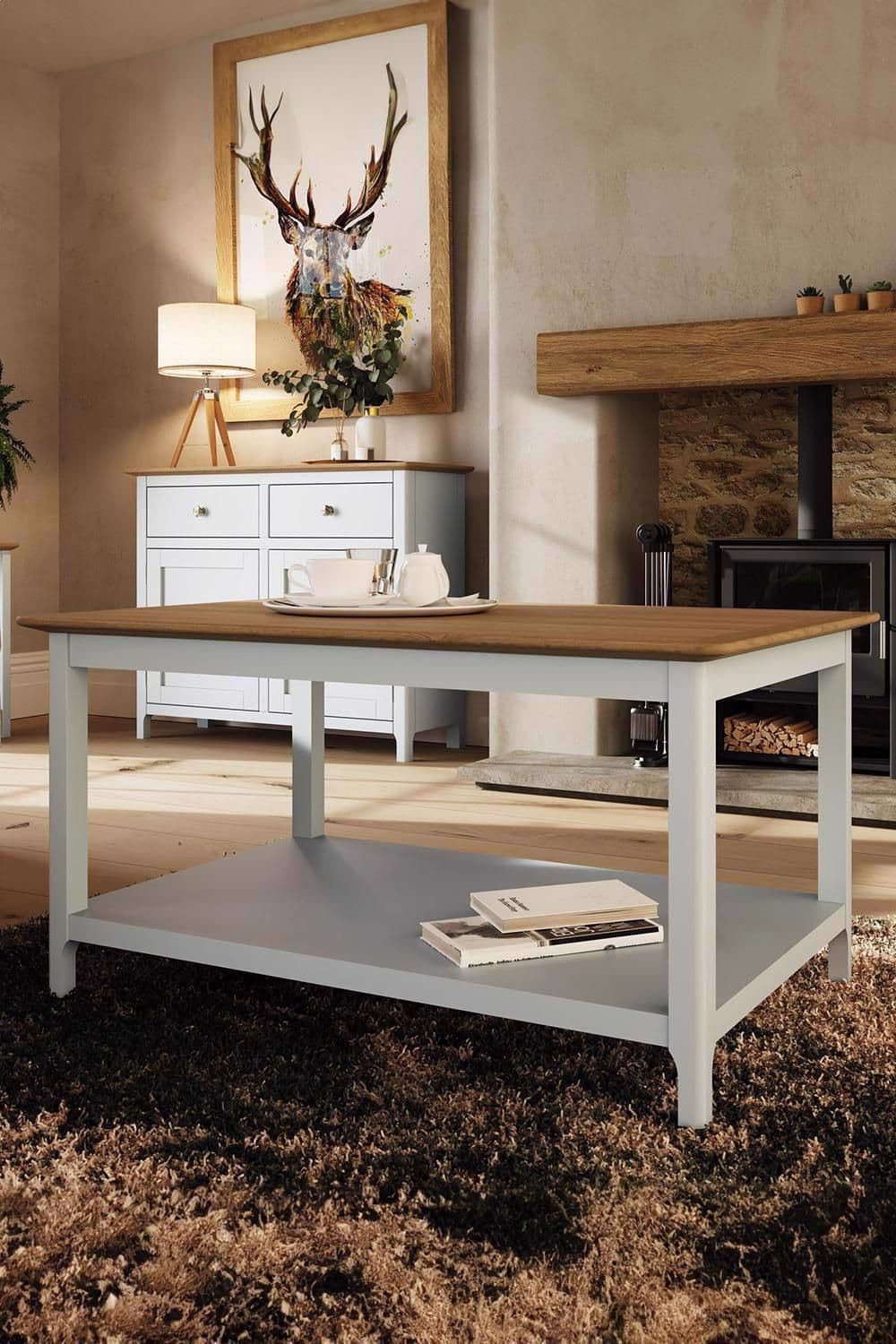 Large Painted Oak Storage Coffee Table Linen