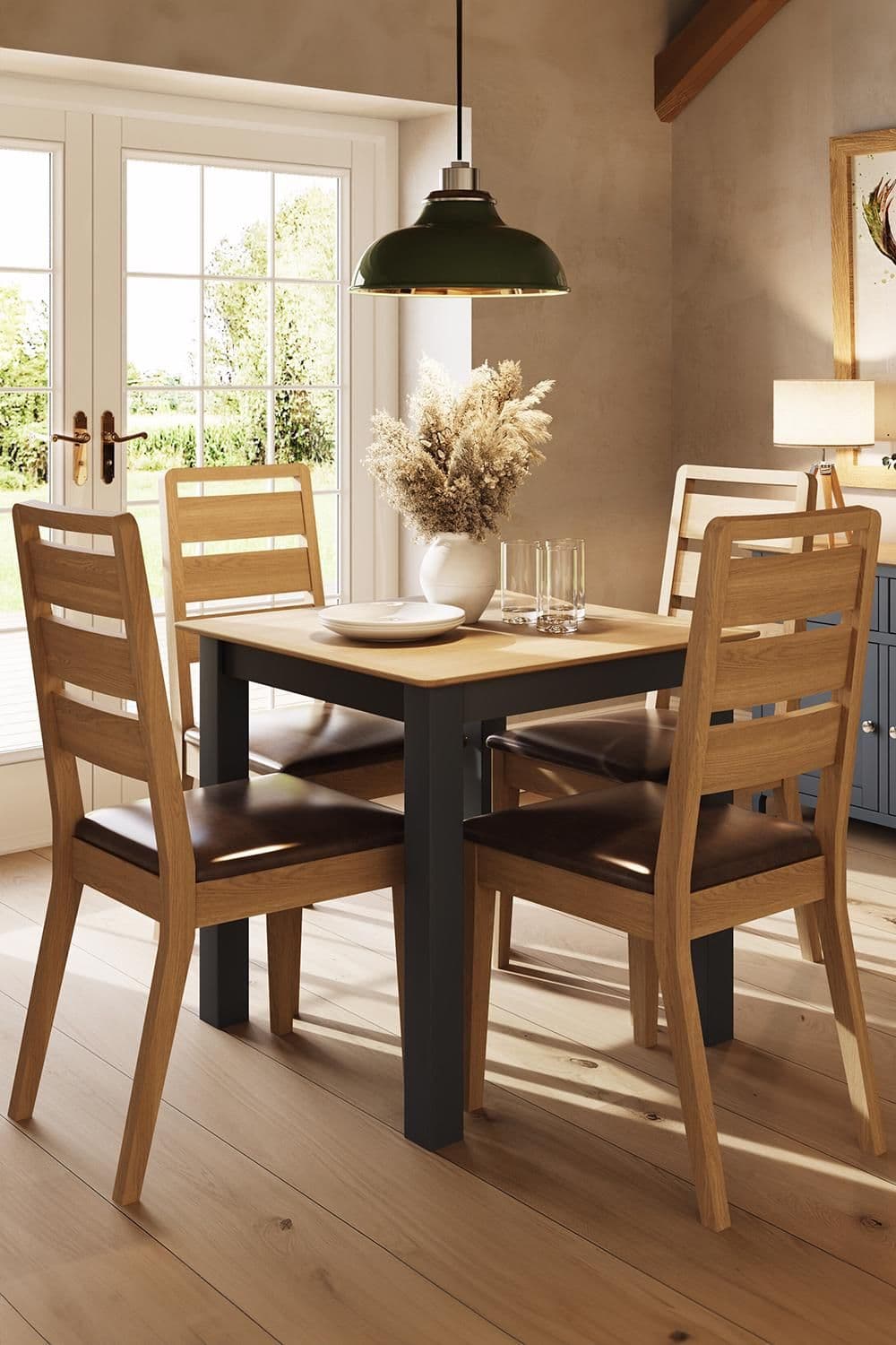 Painted Oak Large Square Dining Table Graphite