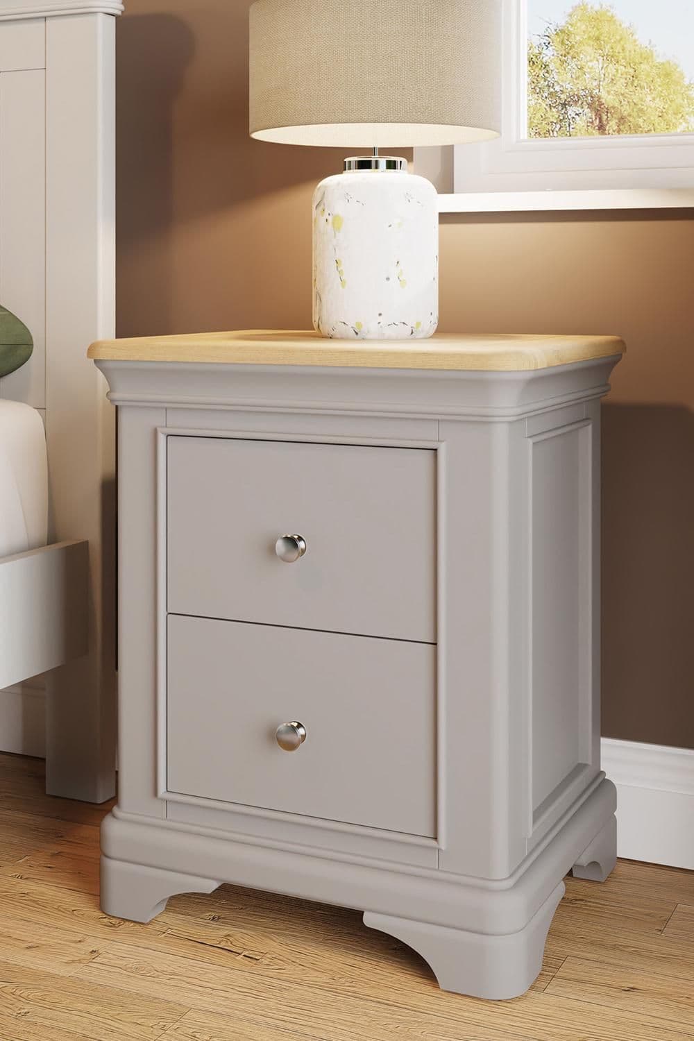 2 Drawer Solid Oak Bedside Table Nightstand Dove Painted