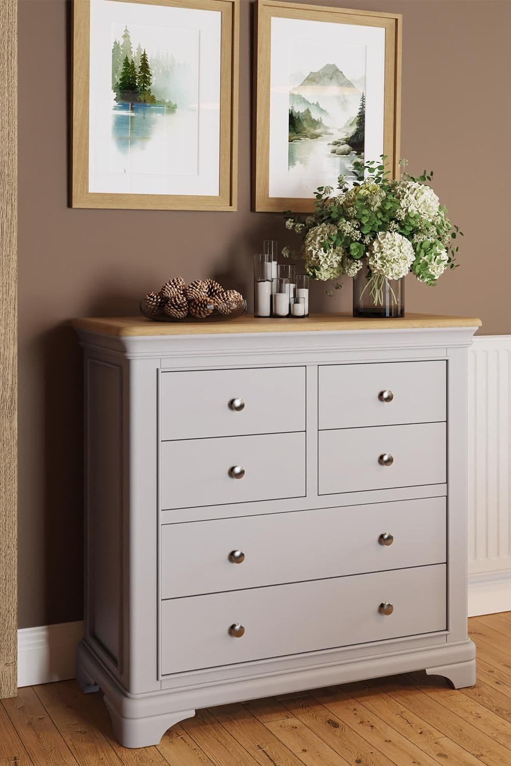 Solid Oak Chest 6 Drawers Dove Ready Assembled