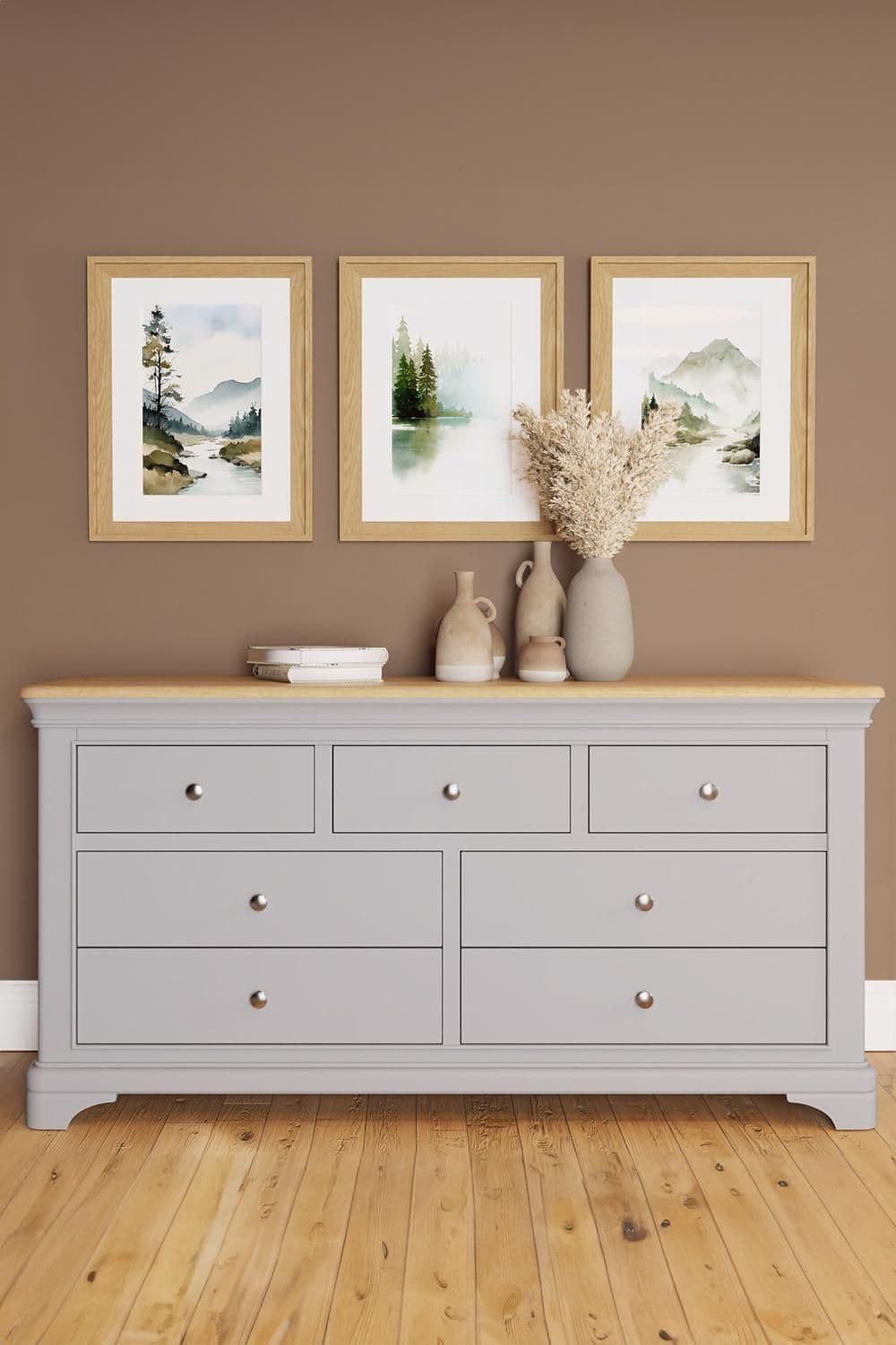 Ready Assembled 7 Drawer Painted Solid Oak Chest Drawers Dove