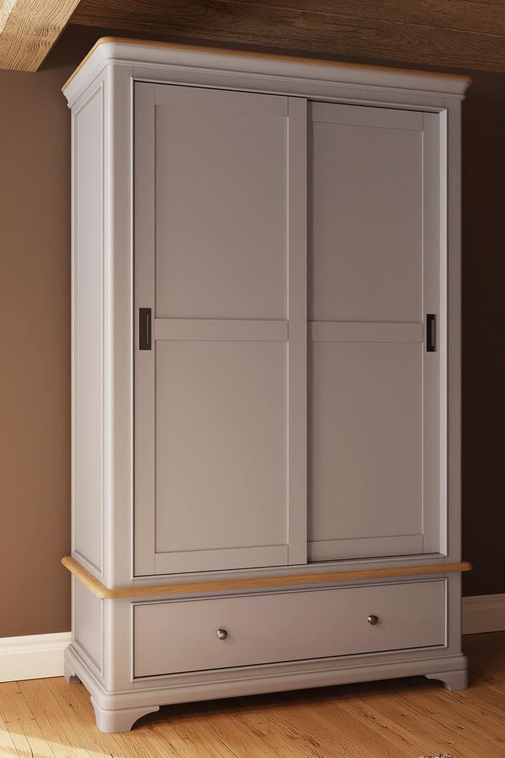 2 Door 1 Drawer Sliding 1.2M Combination Wardrobe Painted Oak