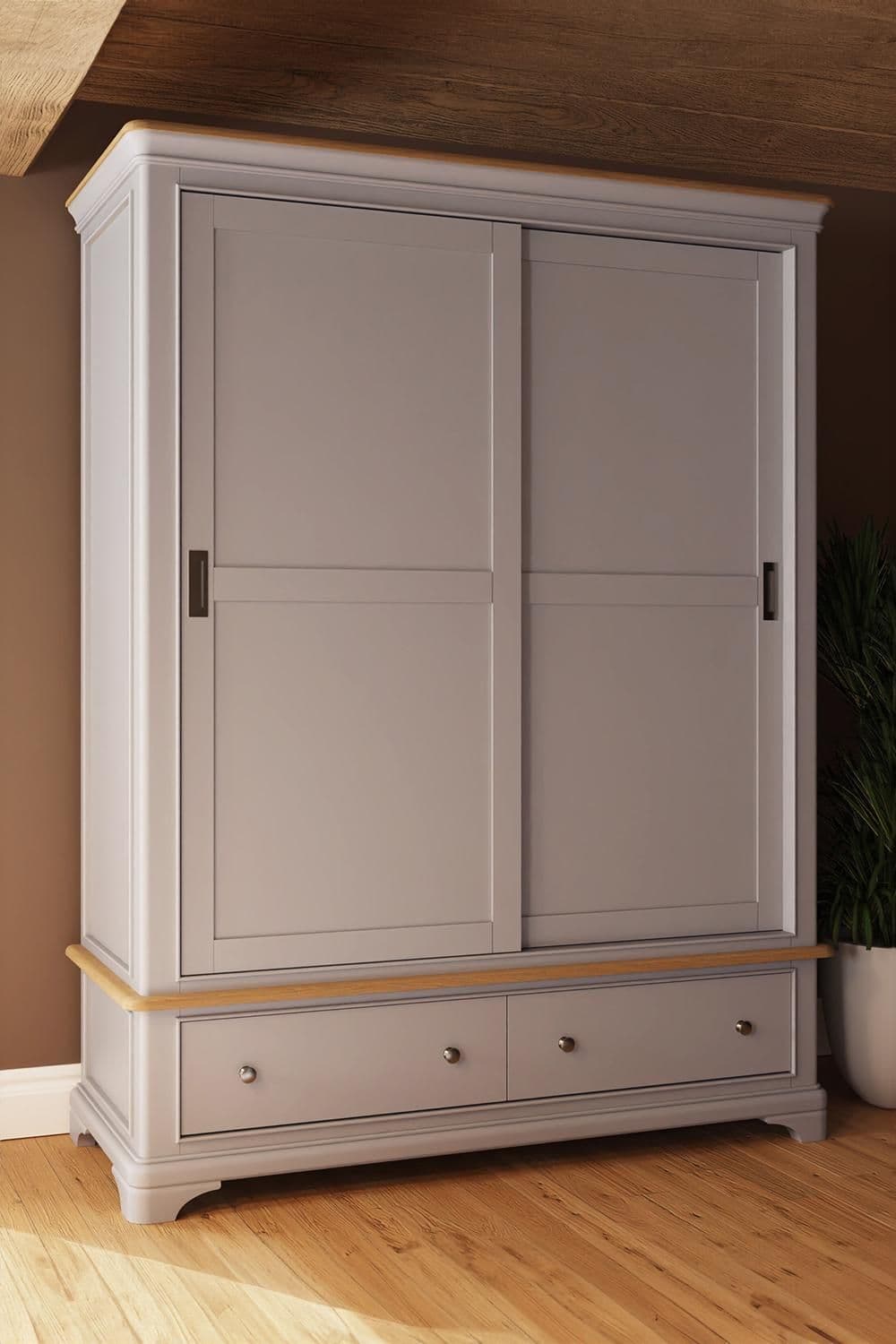 2 Door 2 Drawer 1.5M Combination Sliding Wardrobe Painted Solid Oak