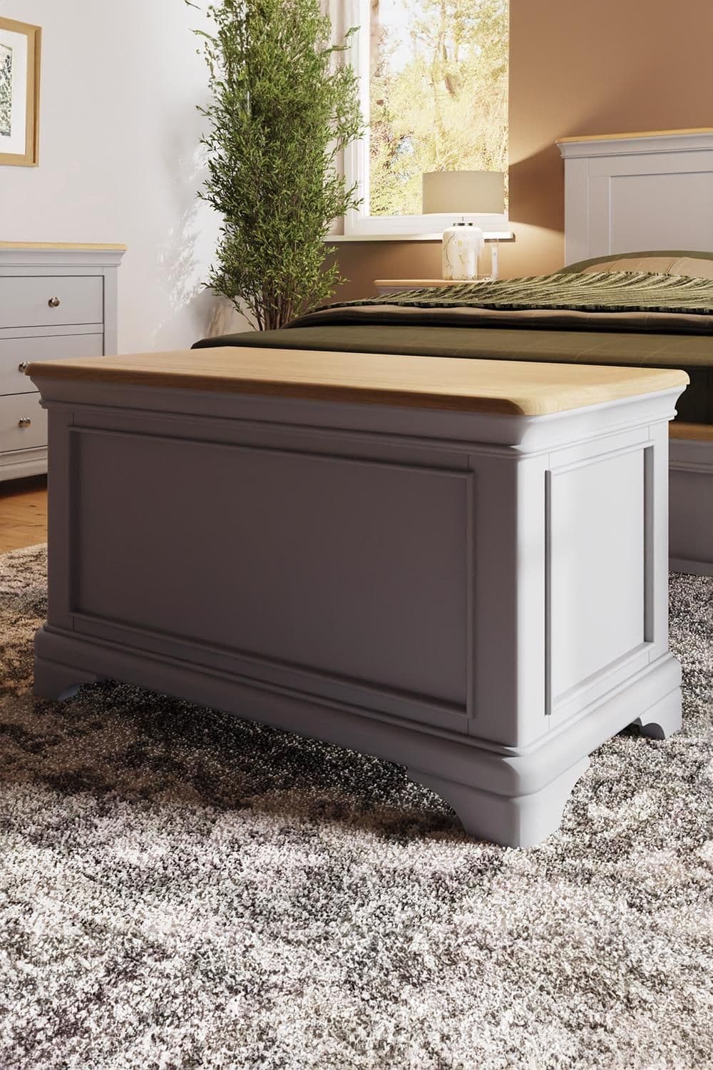 Bedroom Storage Box Ottoman Solid Oak Dove Painted Finish