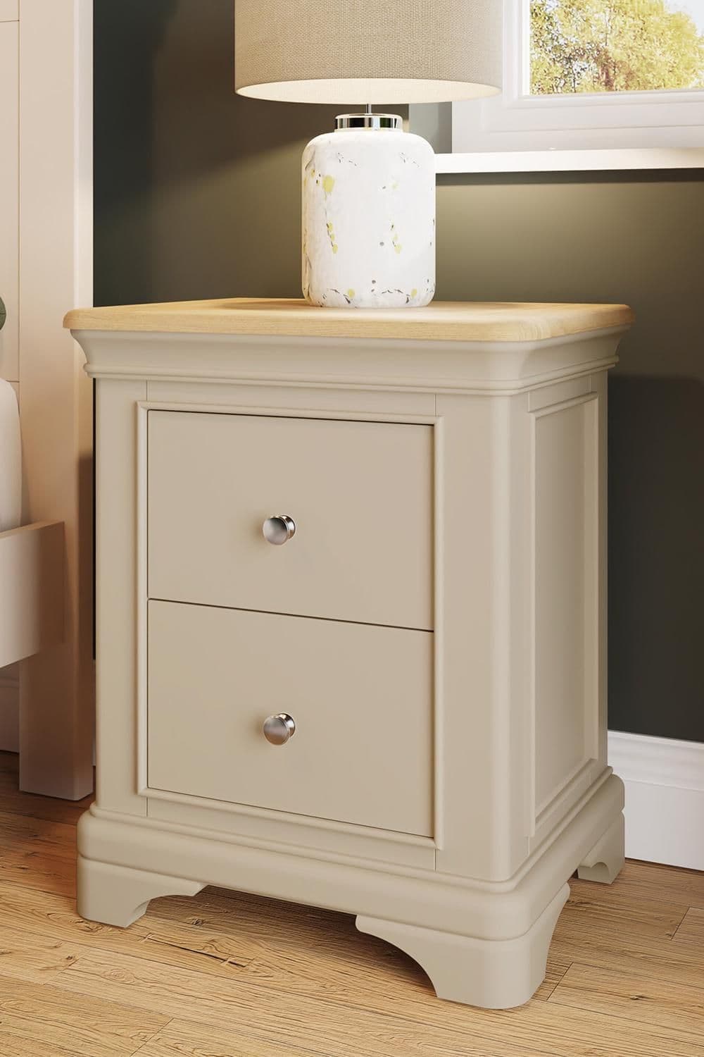 2 Drawer Solid Oak Bedside Table Nightstand Putty Painted