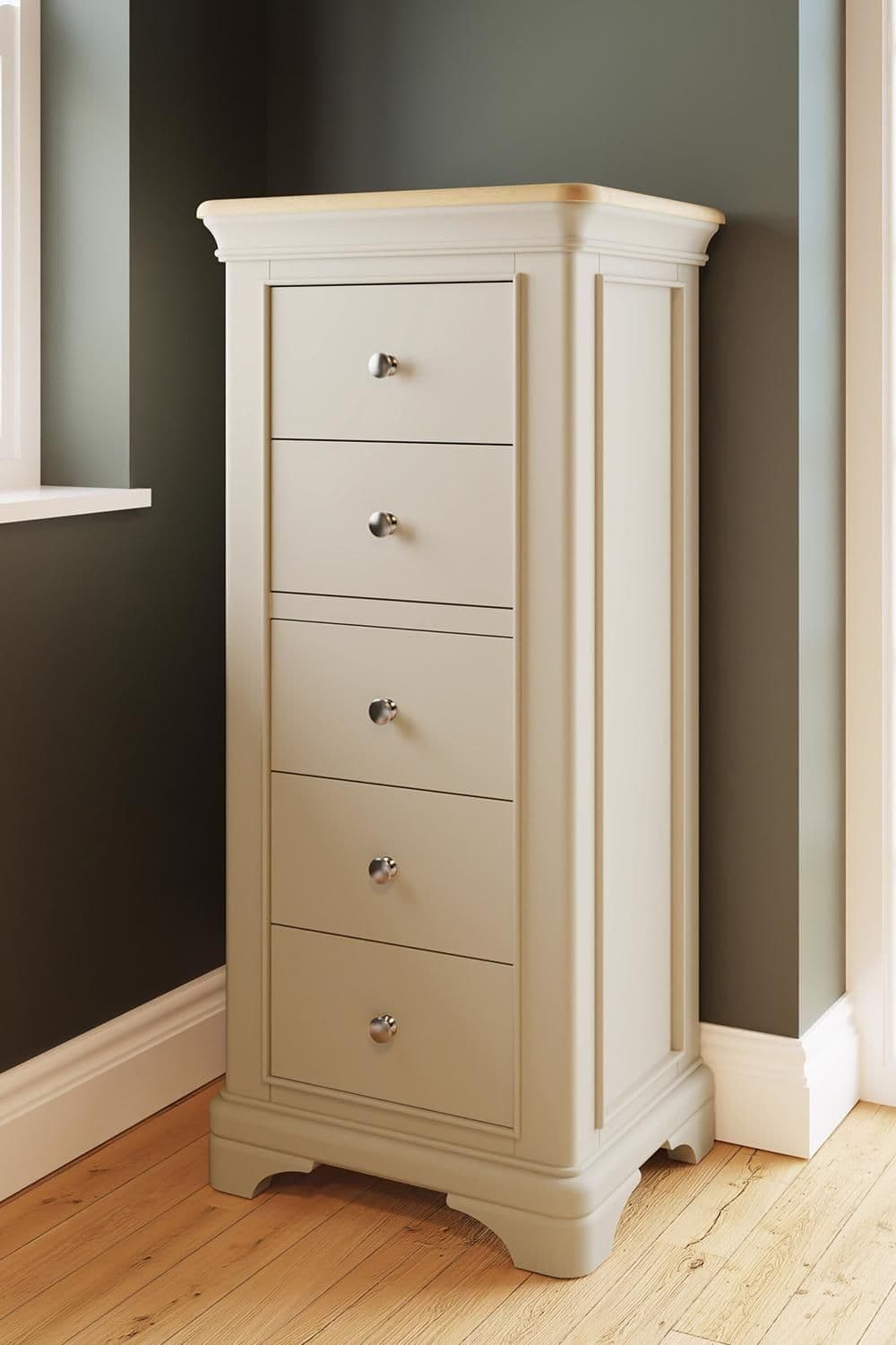 5 Drawer Chest Drawers Solid Oak Putty Painted Finish Ready Assembled