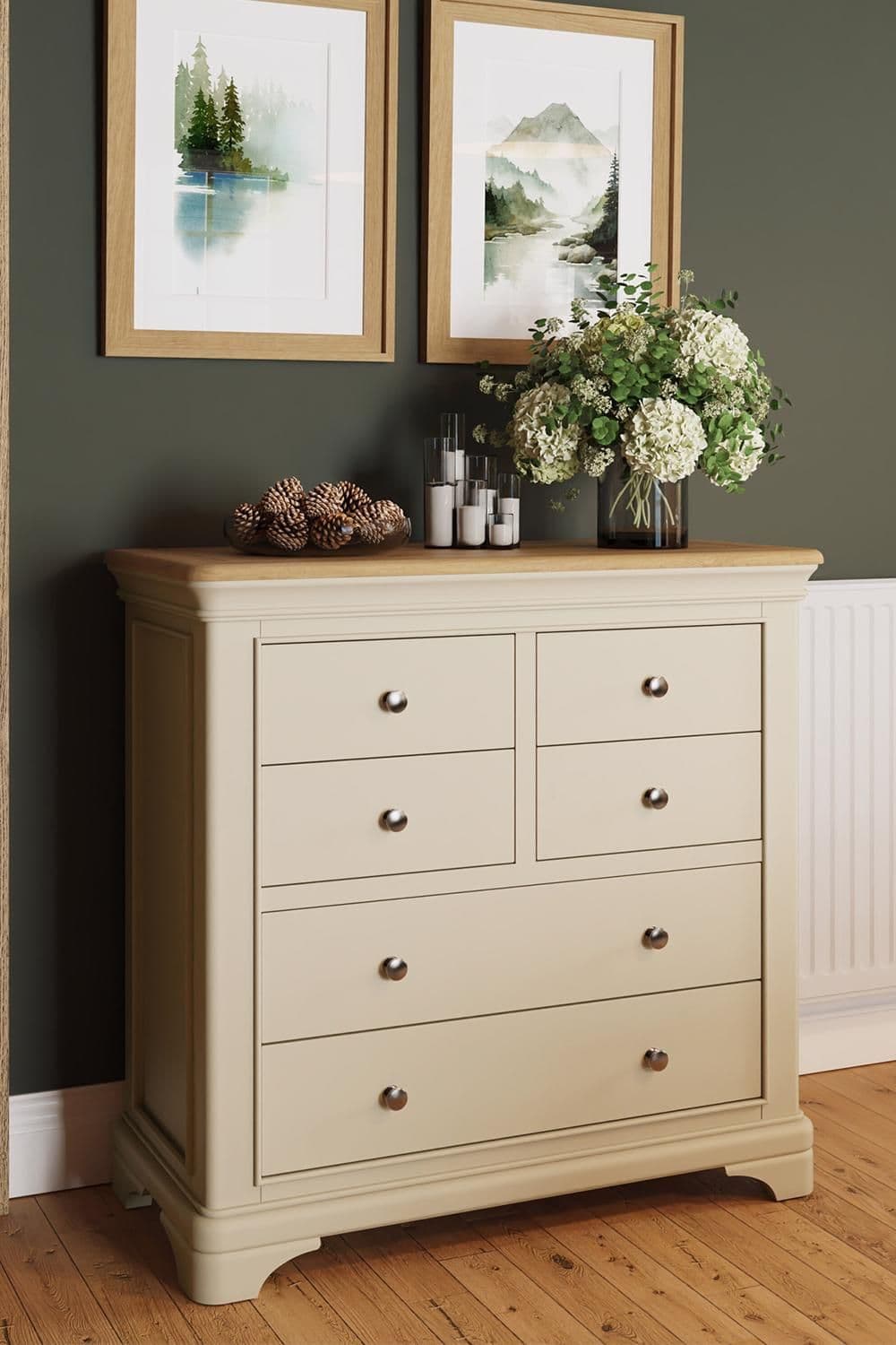 6 Drawer Chest Drawers Putty Solid Oak Ready Assembled