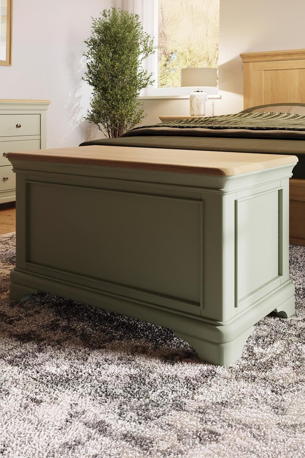 Bedroom Storage Box Solid Oak Sage Green Painted Finish