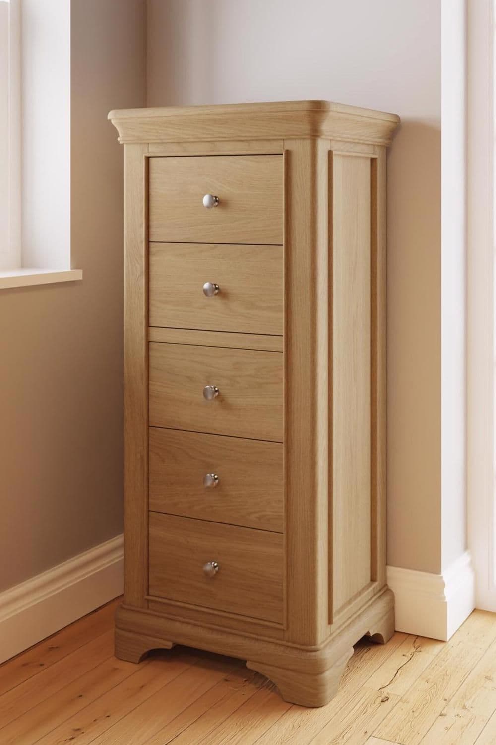 5 Drawer Chest Drawers Solid Lacquered Oak Finish Ready Assembled