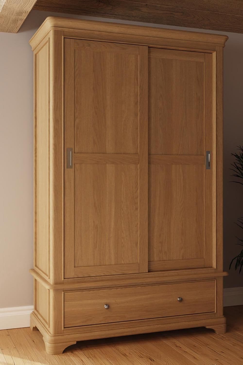 2 Door 1 Drawer Sliding 1.2M Combination Wardrobe Lacquered Oak