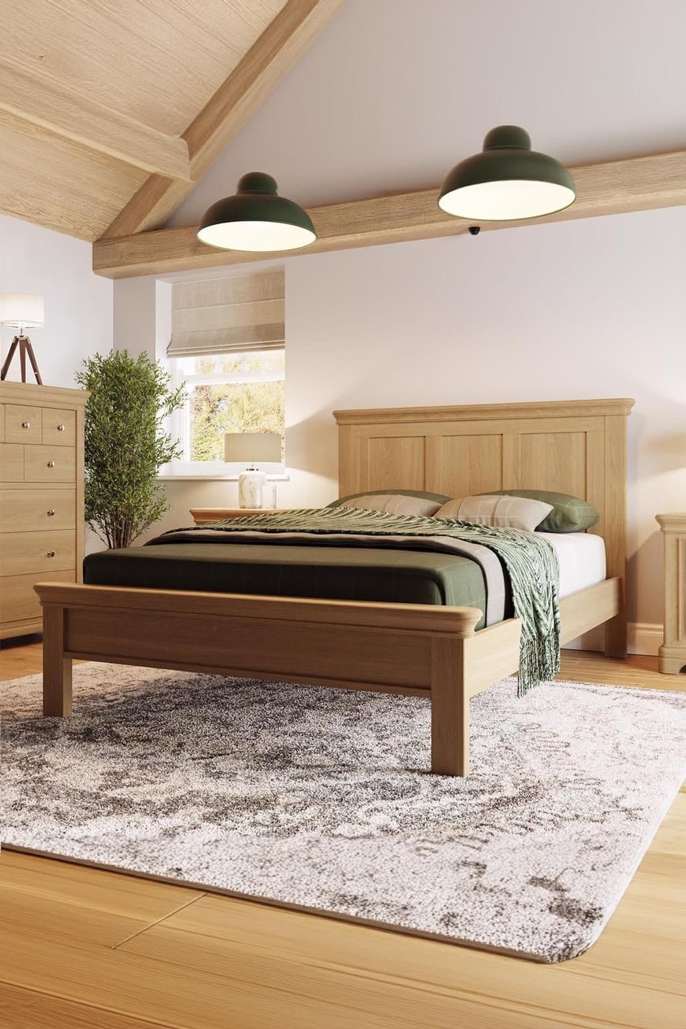 Solid Oak Bed Frame UK Double 4FT6 Low Oak Finish