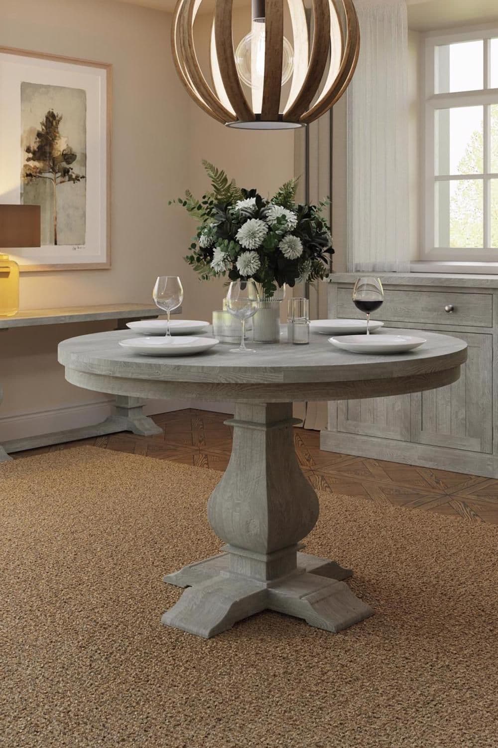 1.2M Round Dining Table Solid Reclaimed Pine Limewashed Finish