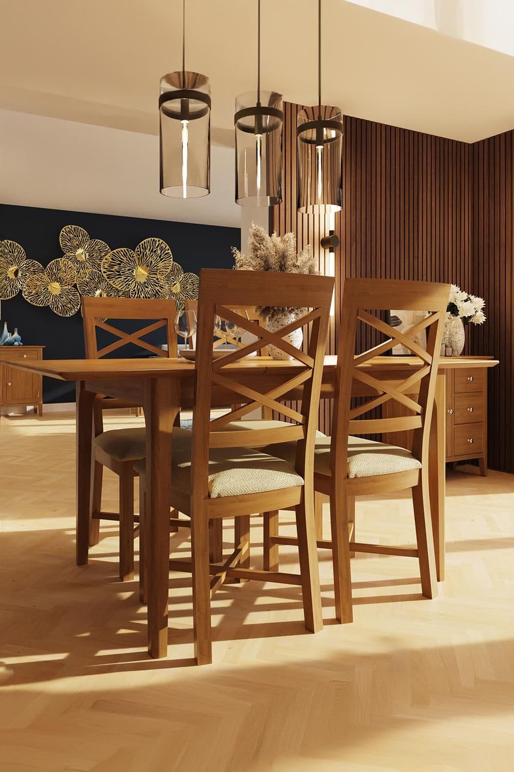 Oak 1.2M Extending Dining Table Set 4 Cross Back Chairs