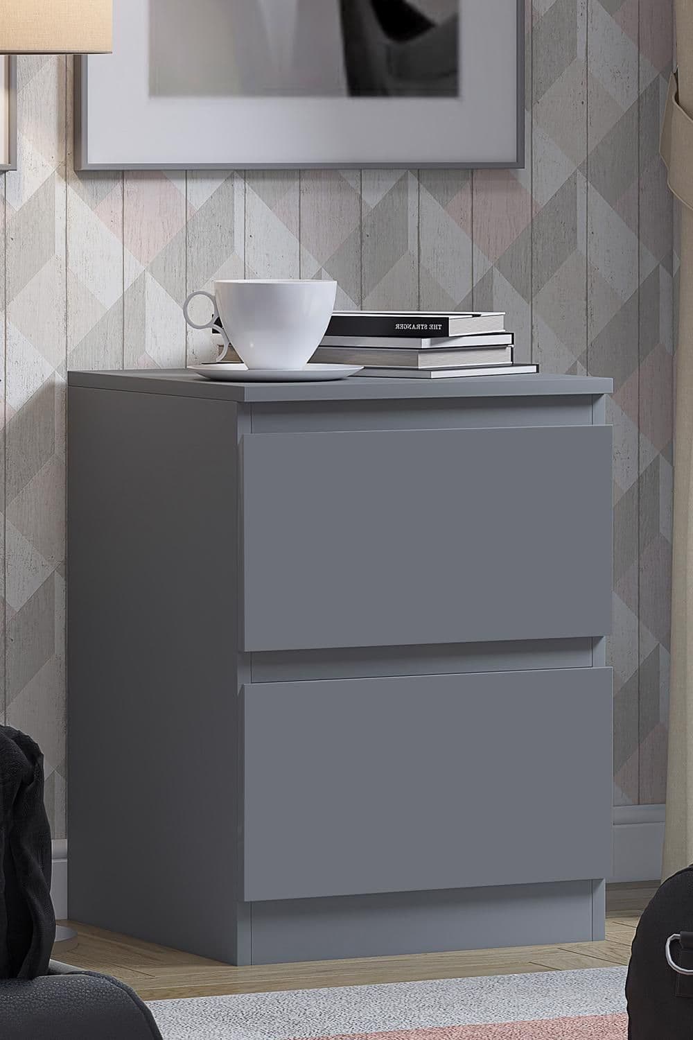 2 Drawer Bedside Table Nightstand Dark Matt Bedroom Furniture