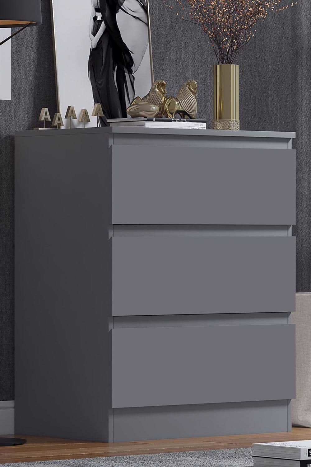 3 Drawer Chest Drawers Painted Dark Matt Finish Bedroom Storage