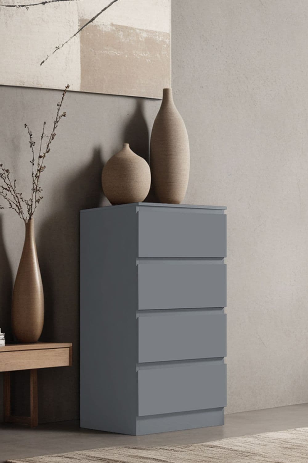 Dark Grey 4 Drawer Chest Drawers Bedroom Storage Furniture
