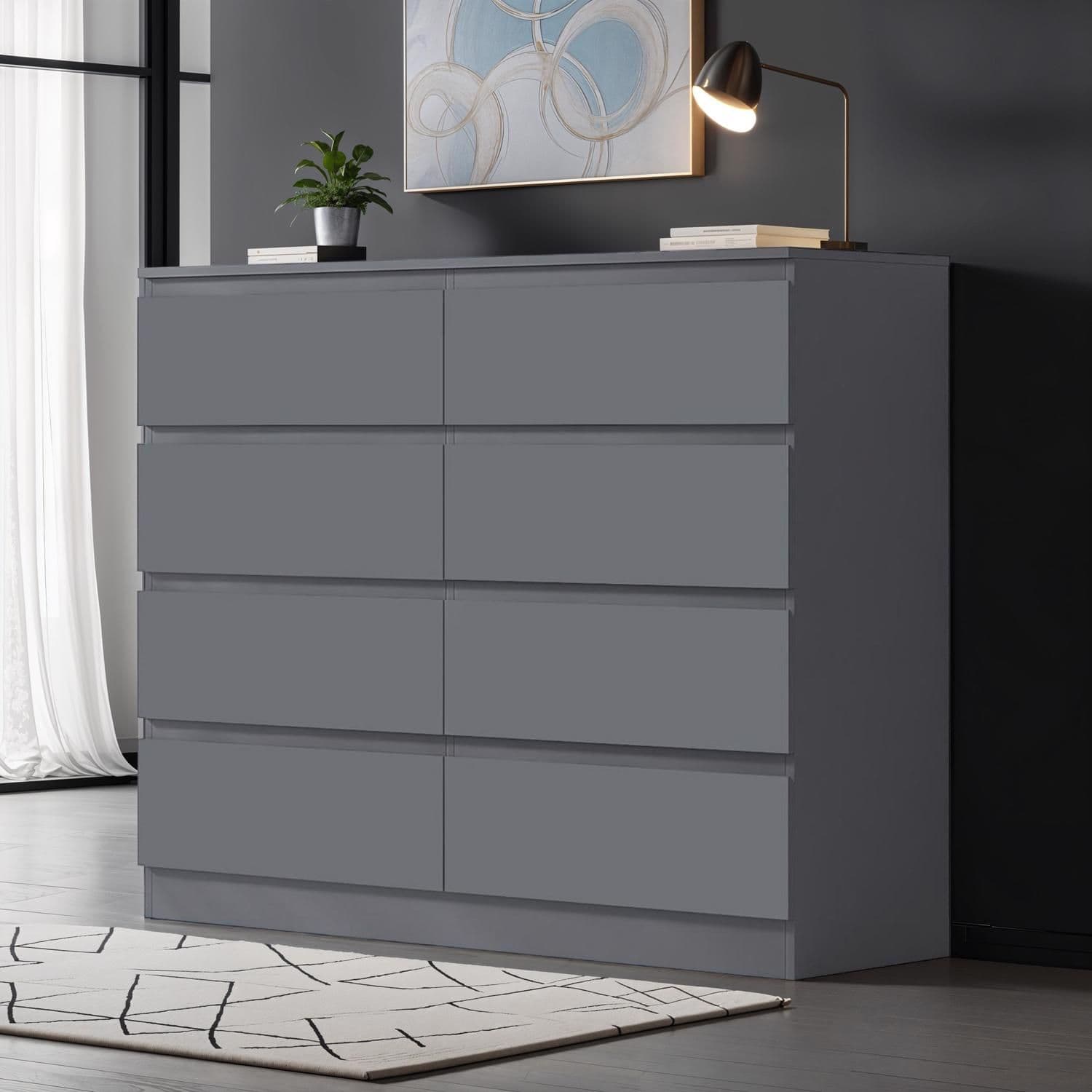 8 Drawer Chest Drawers Dark Matt Bedroom Storage Furniture