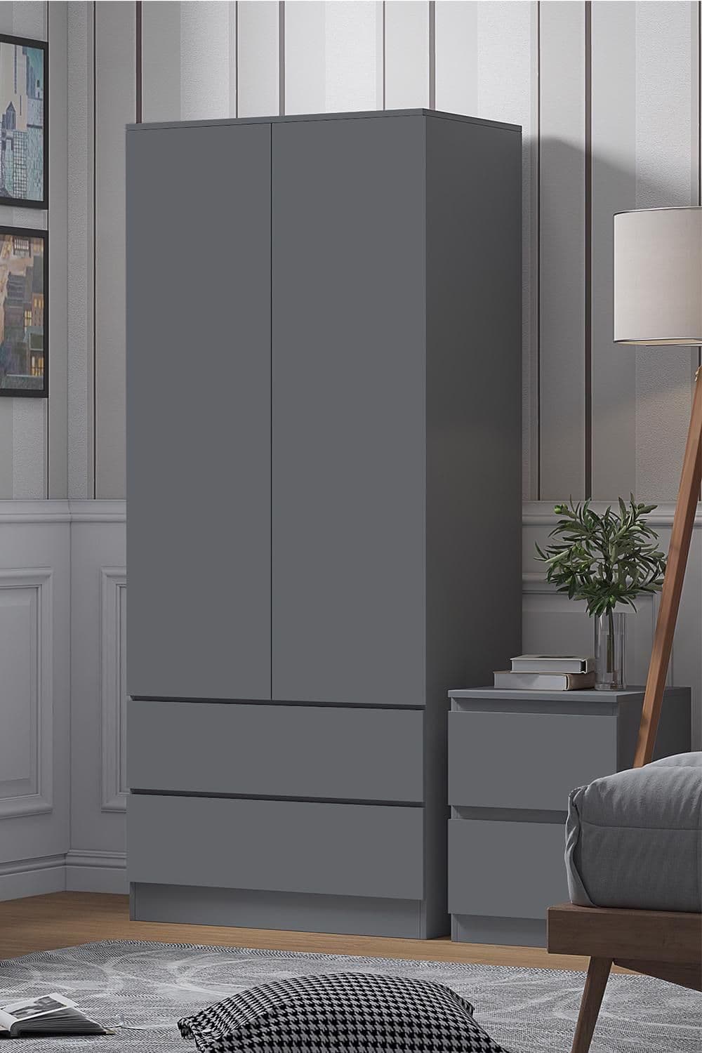 2 Door 2 Drawer Combination Wardrobe Dark Matt Scratch Resistant