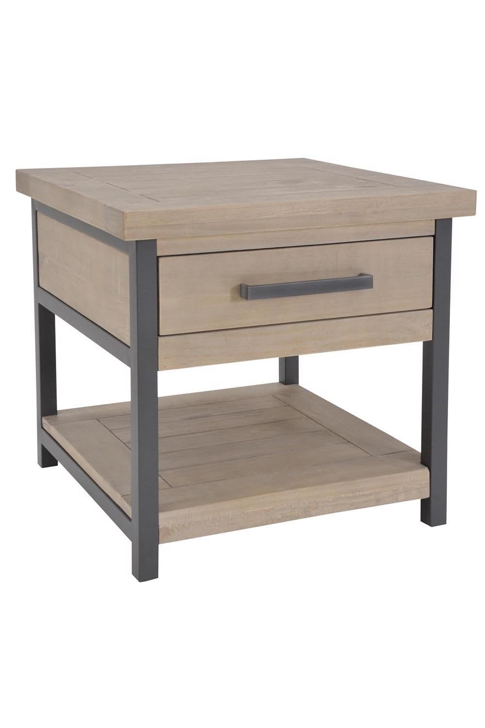 Driftwood Lacquered Solid Reclaimed Pine 1 Drawer Side Table