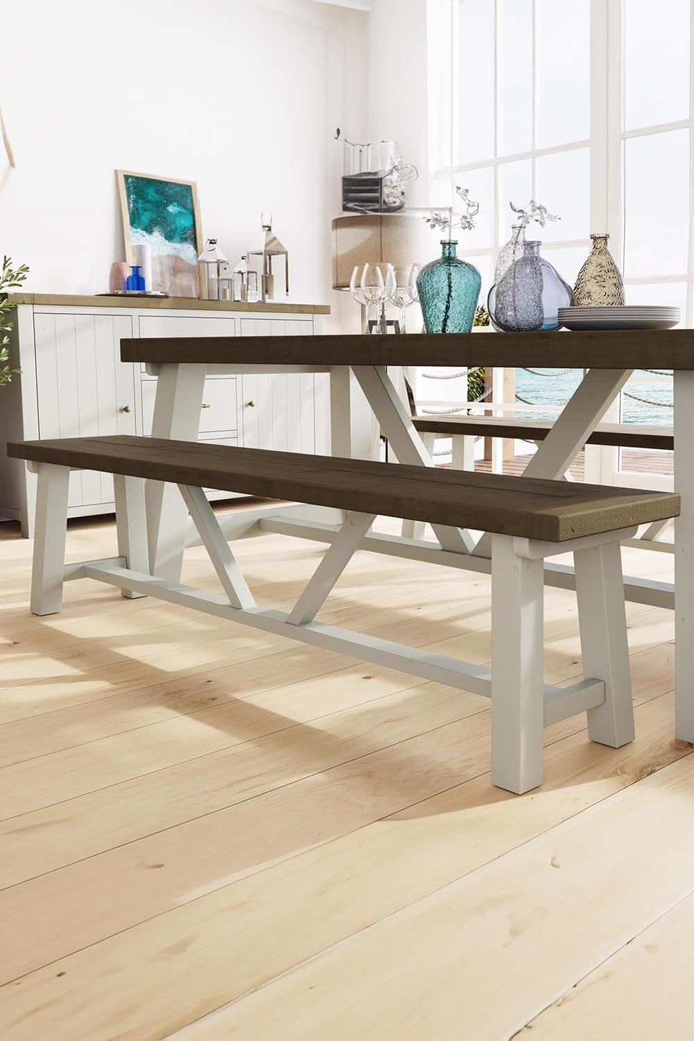 2 x Solid Reclaimed Truffle Pine 1.8M Dining Bench